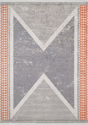 Antik Gri Turuncu Geometrik Desenli Halı
