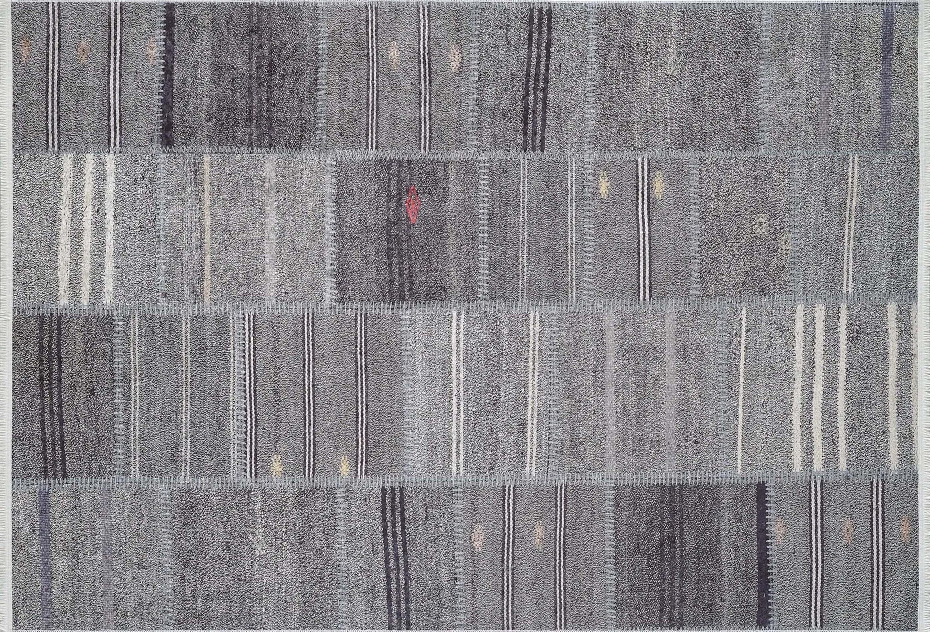 Açık Gri Siyah Çizgili Kilim Halı - Pera Halı