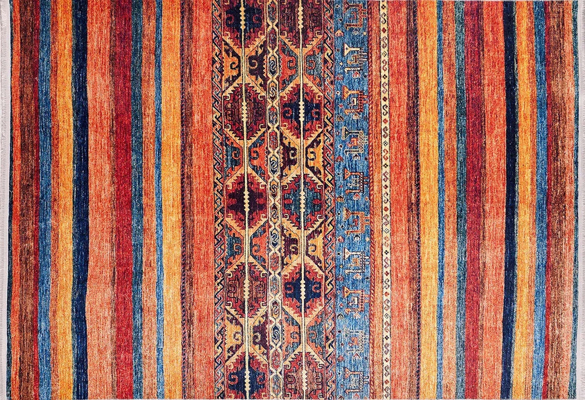 Turuncu Çizgili Desenli Kilim Halı - Pera Halı