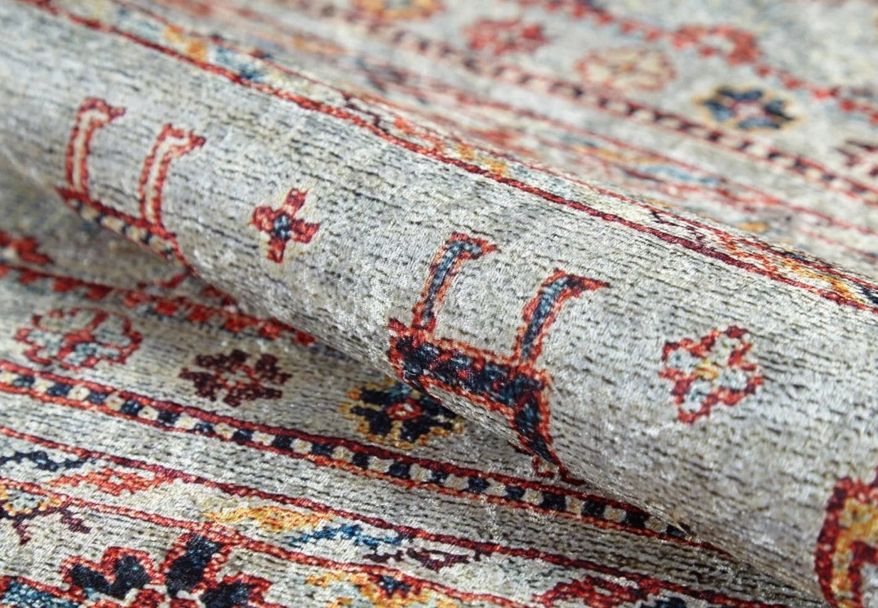 Krem Çok Renkli Etnik Desenli Vintage Kilim Halı
