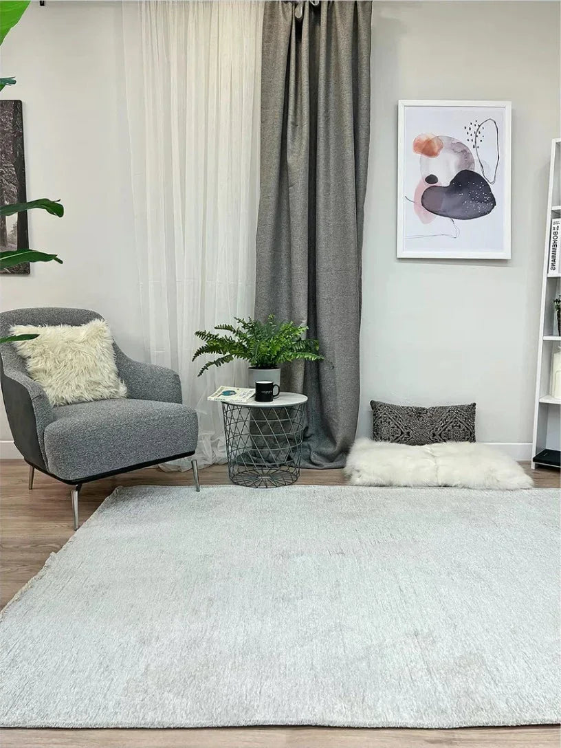 Gri Gümüş Düz Yıkanabilir Antibakteriyel Halı