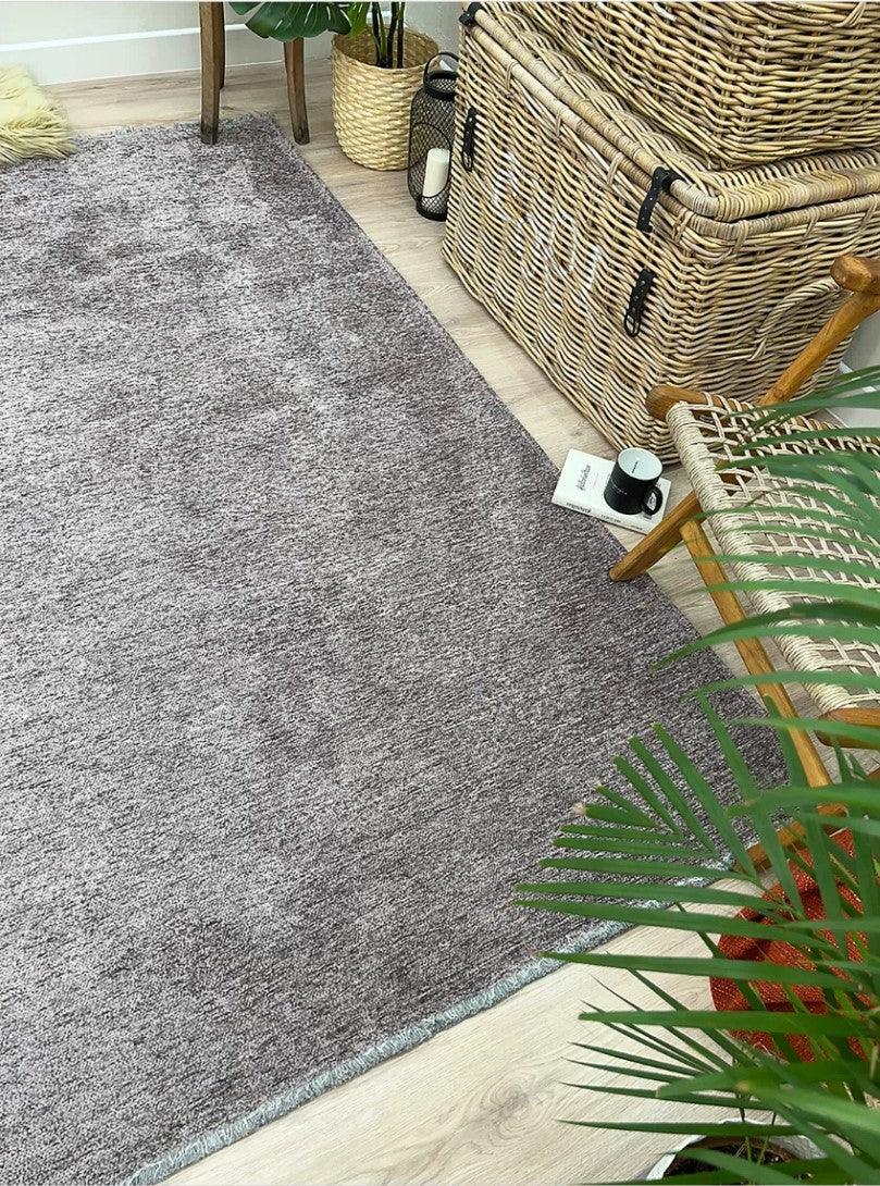 Gri Siyah Modern Düz Yıkanabilir Antibakteriyel Halı