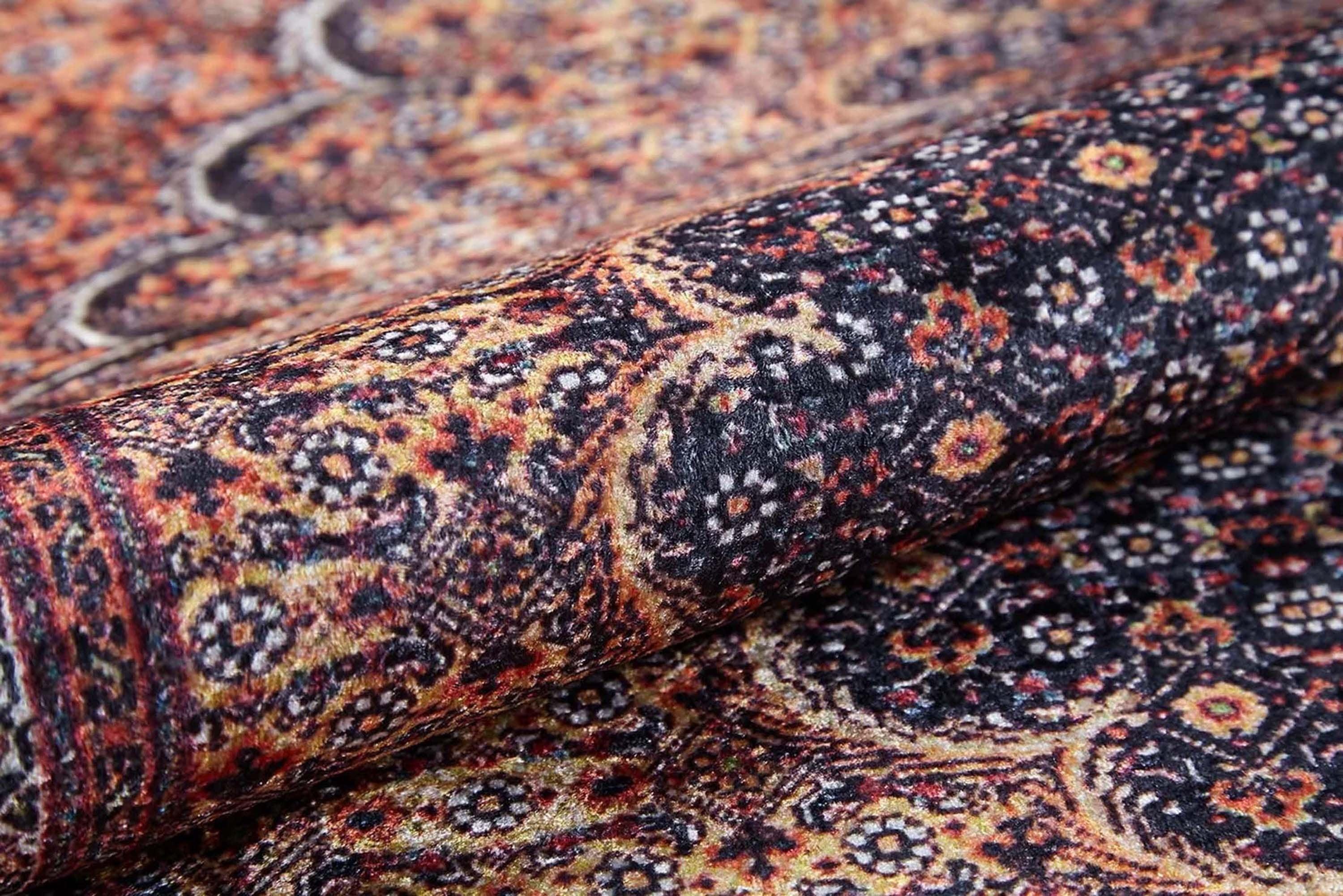 İran Kırmızı, Bej & Koyu Lacivert Madalyon Desenli Halı