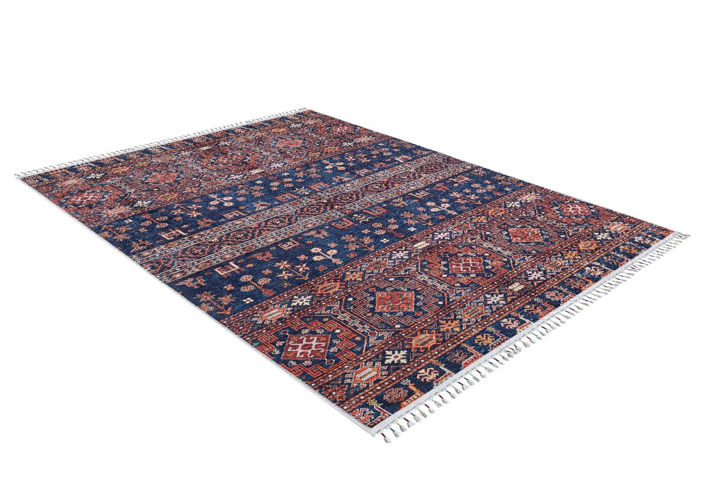 Etnik Lacivert Kırmızı Kilim Halı