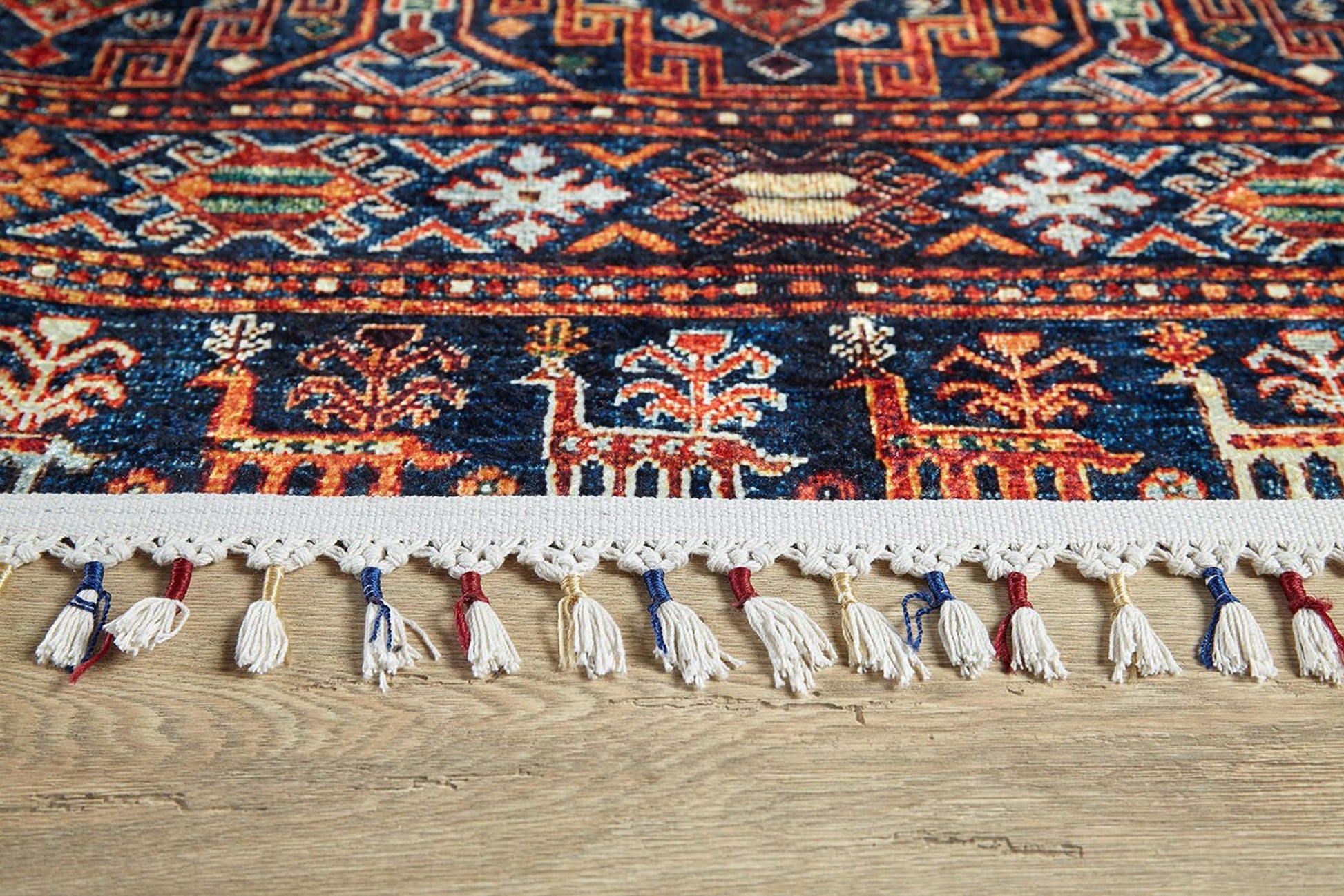 Etnik Lacivert Kırmızı Kilim Halı - Pera Halı
