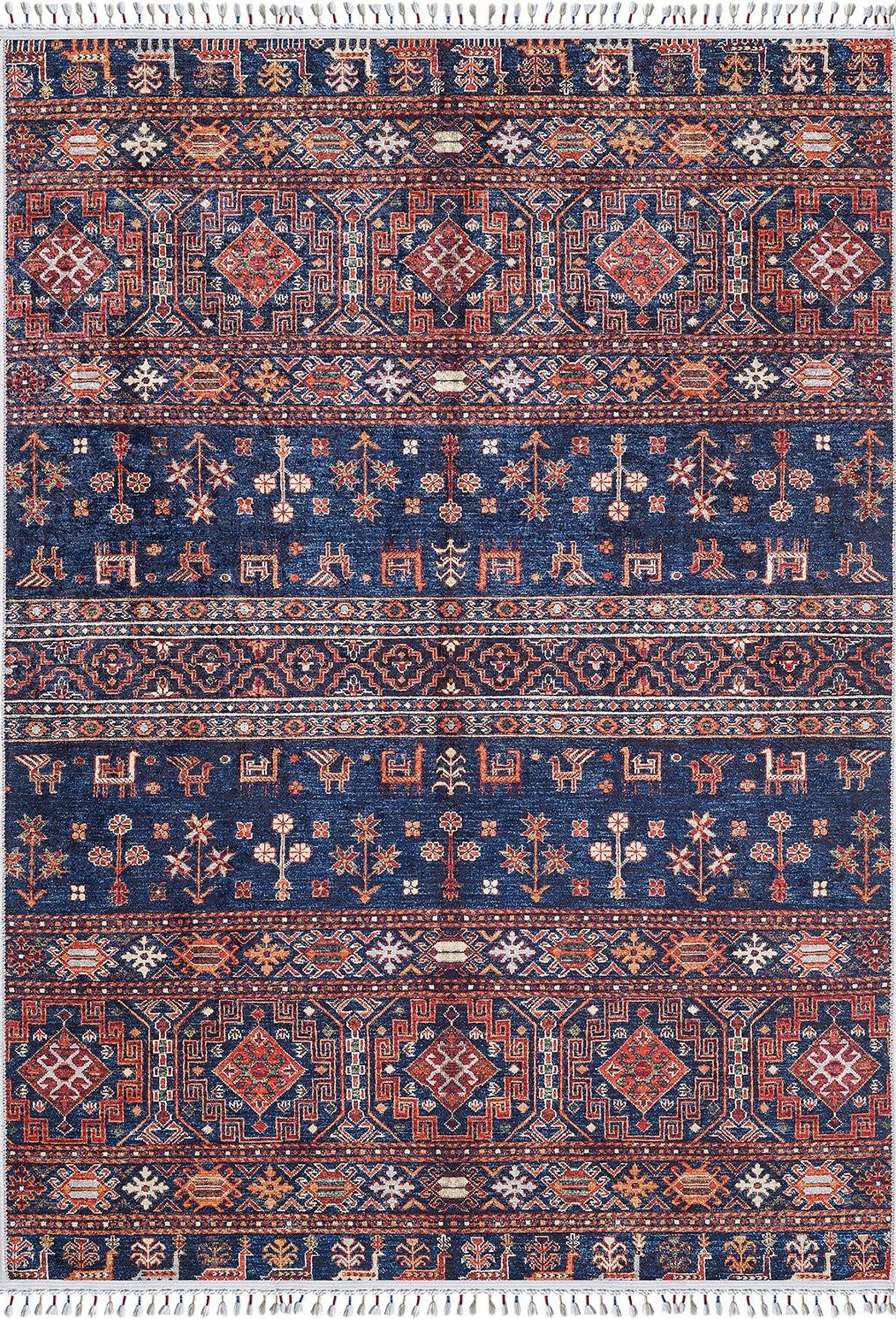 Etnik Lacivert Kırmızı Kilim Halı