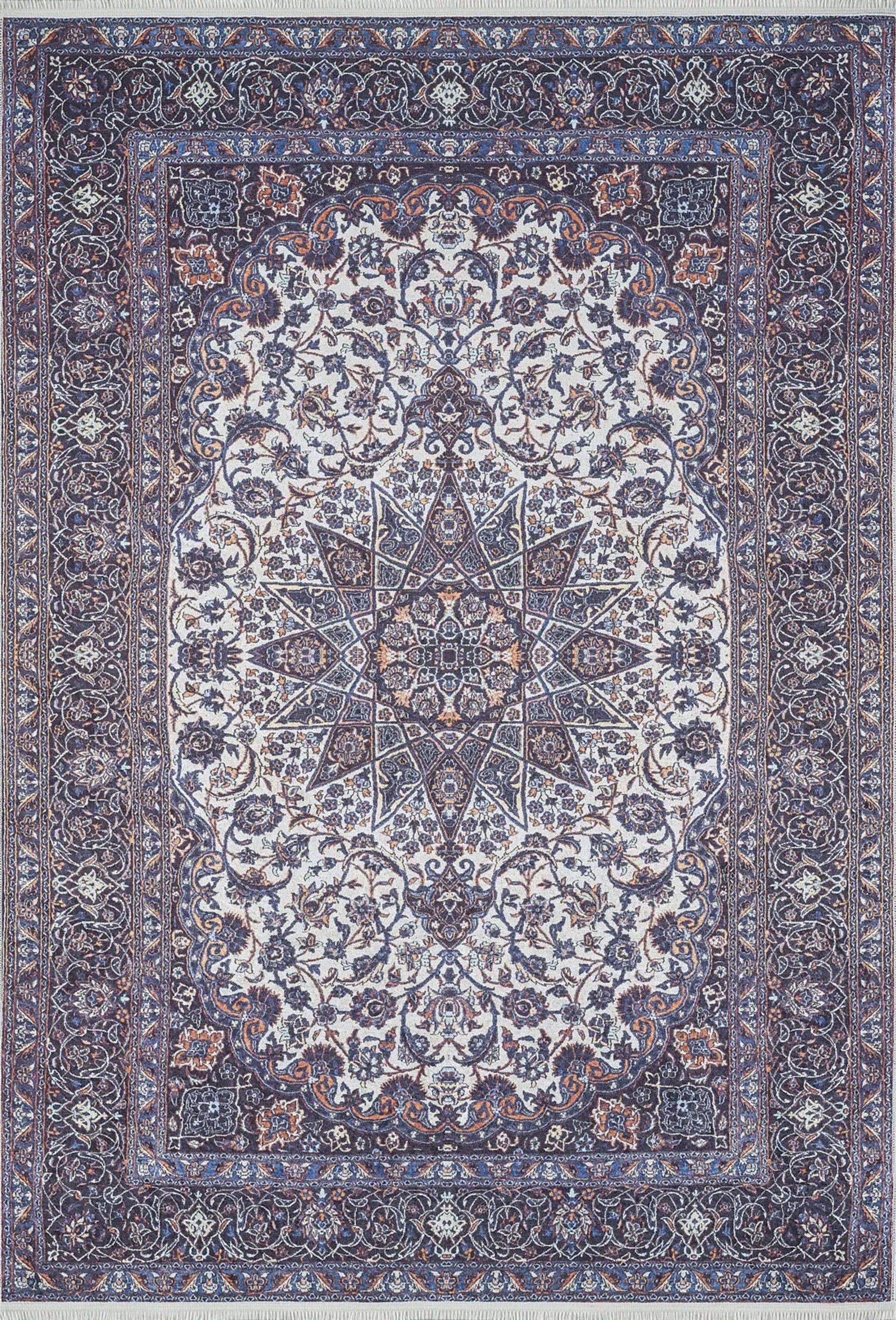 Eşsiz Antik Desenli Beyaz Lacivert Kilim Halı - Pera Halı
