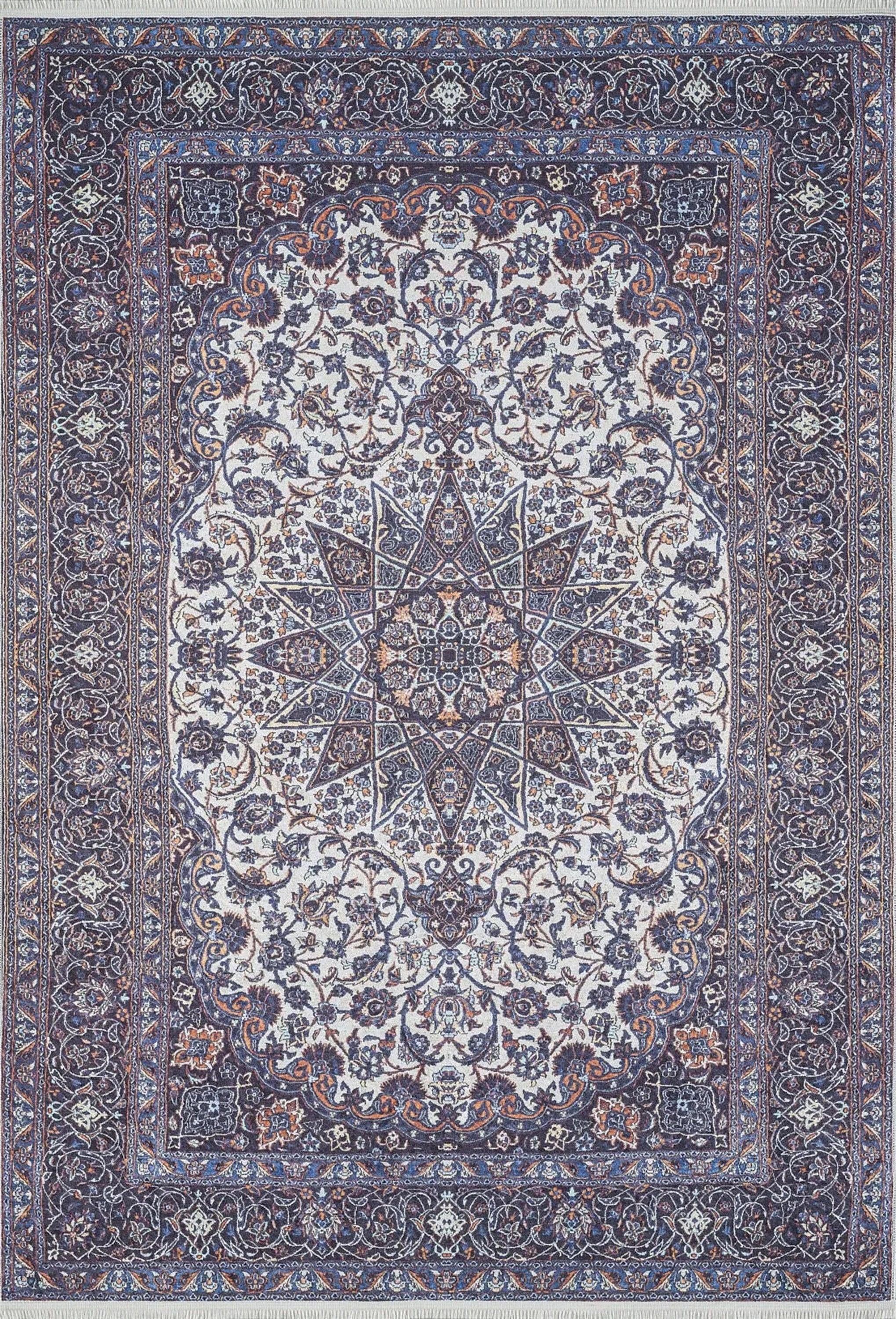 Eşsiz Antik Desenli Beyaz Lacivert Kilim Halı