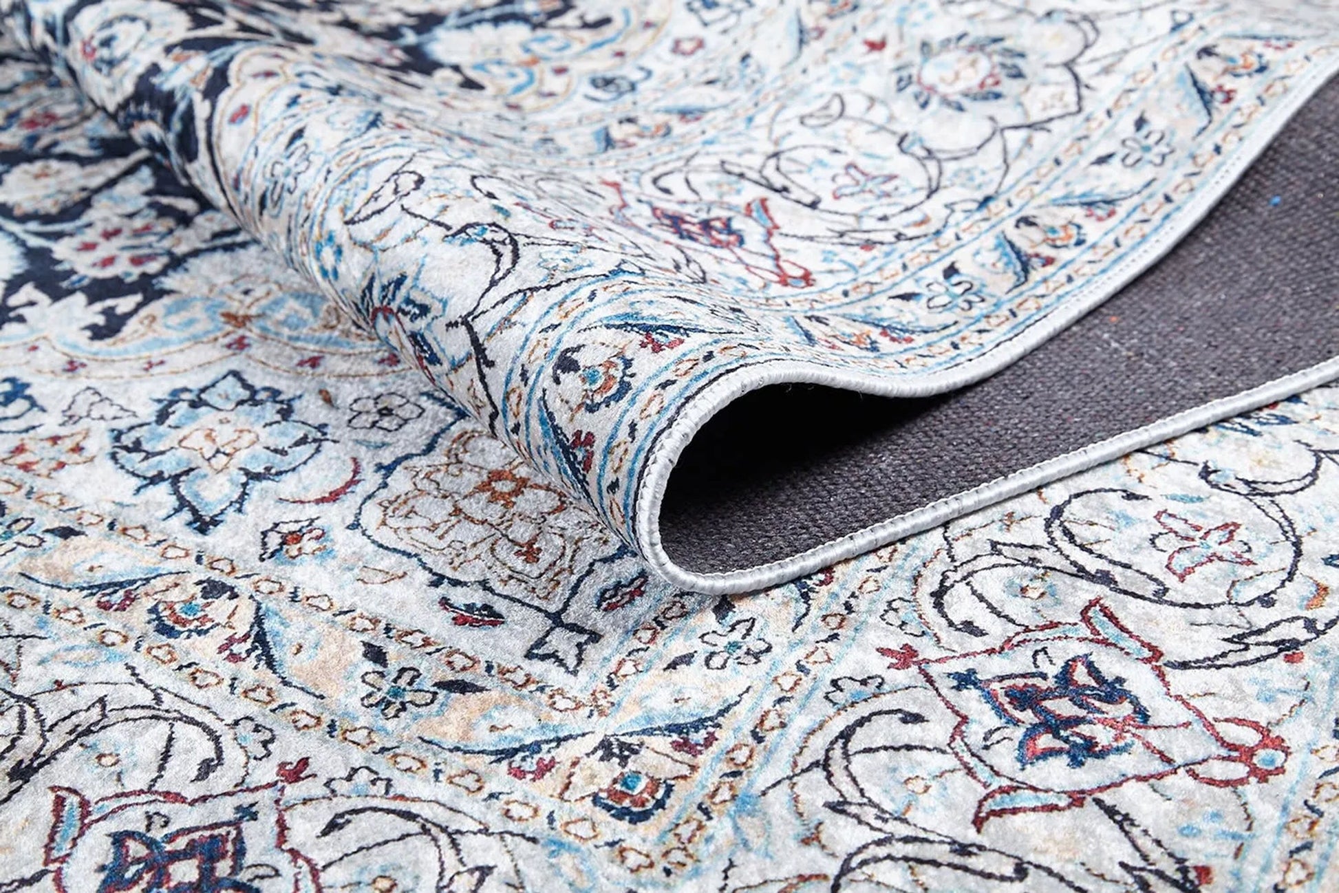 Eşsiz Antik Desenli Beyaz Lacivert Kilim Halı - Pera Halı