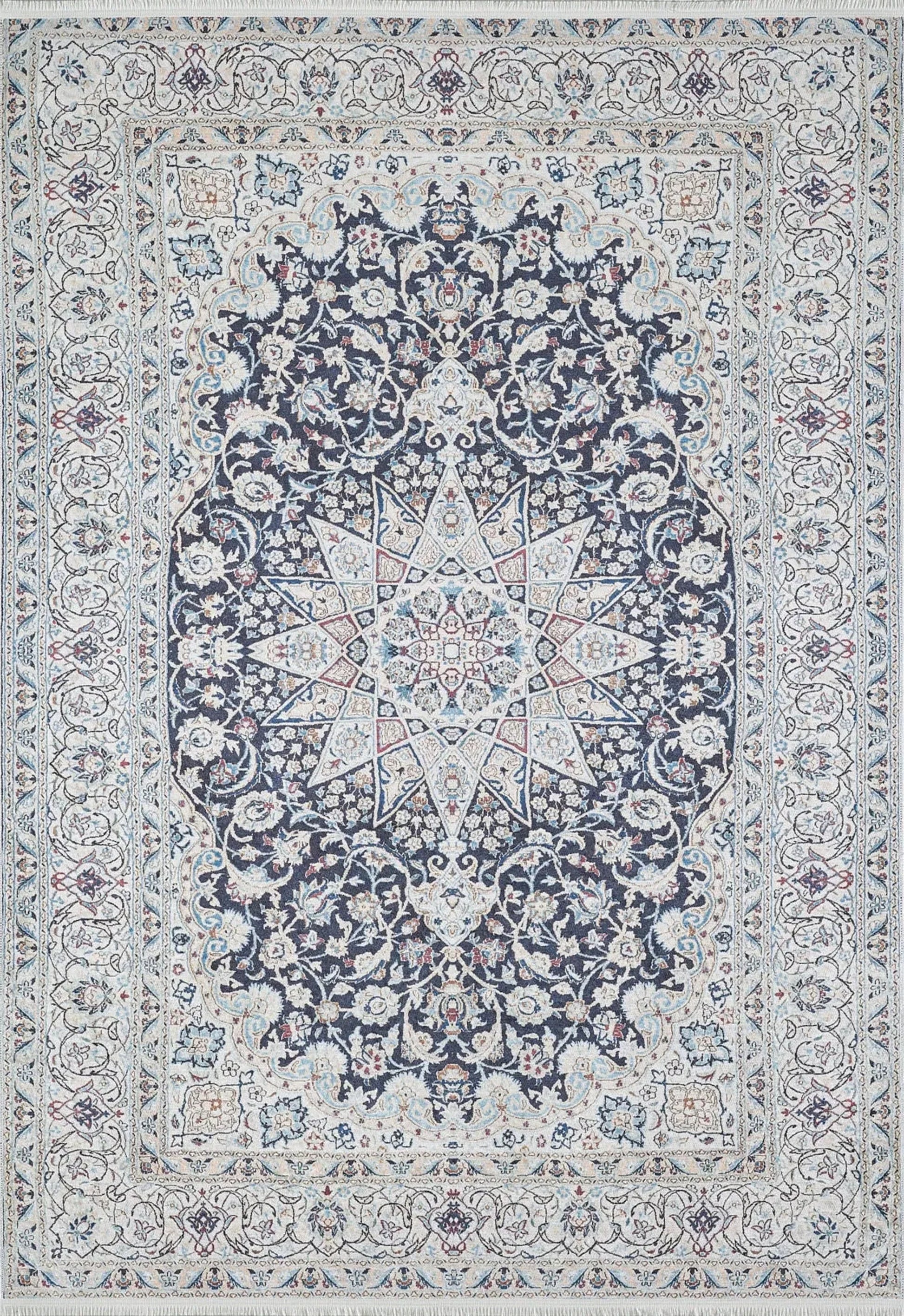 Eşsiz Antik Desenli Beyaz Lacivert Kilim Halı