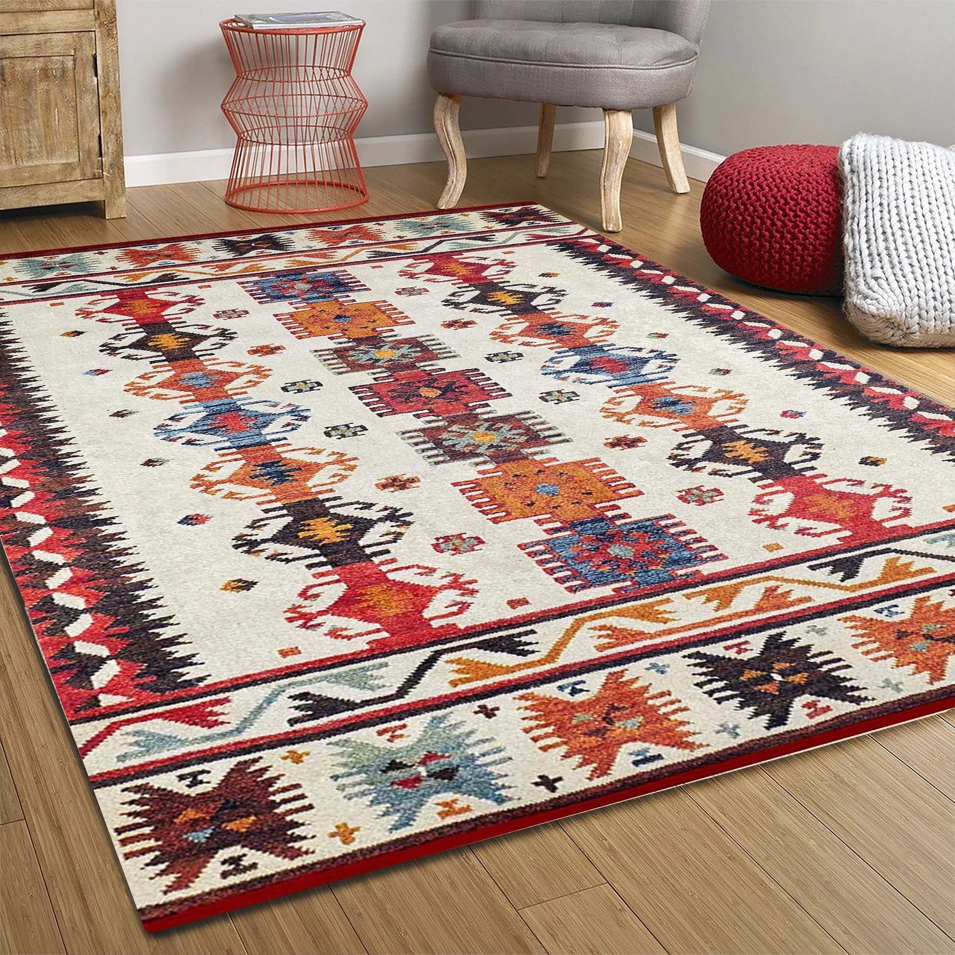 Güneybatı Aztek Desenli Renkli Kilim Halı