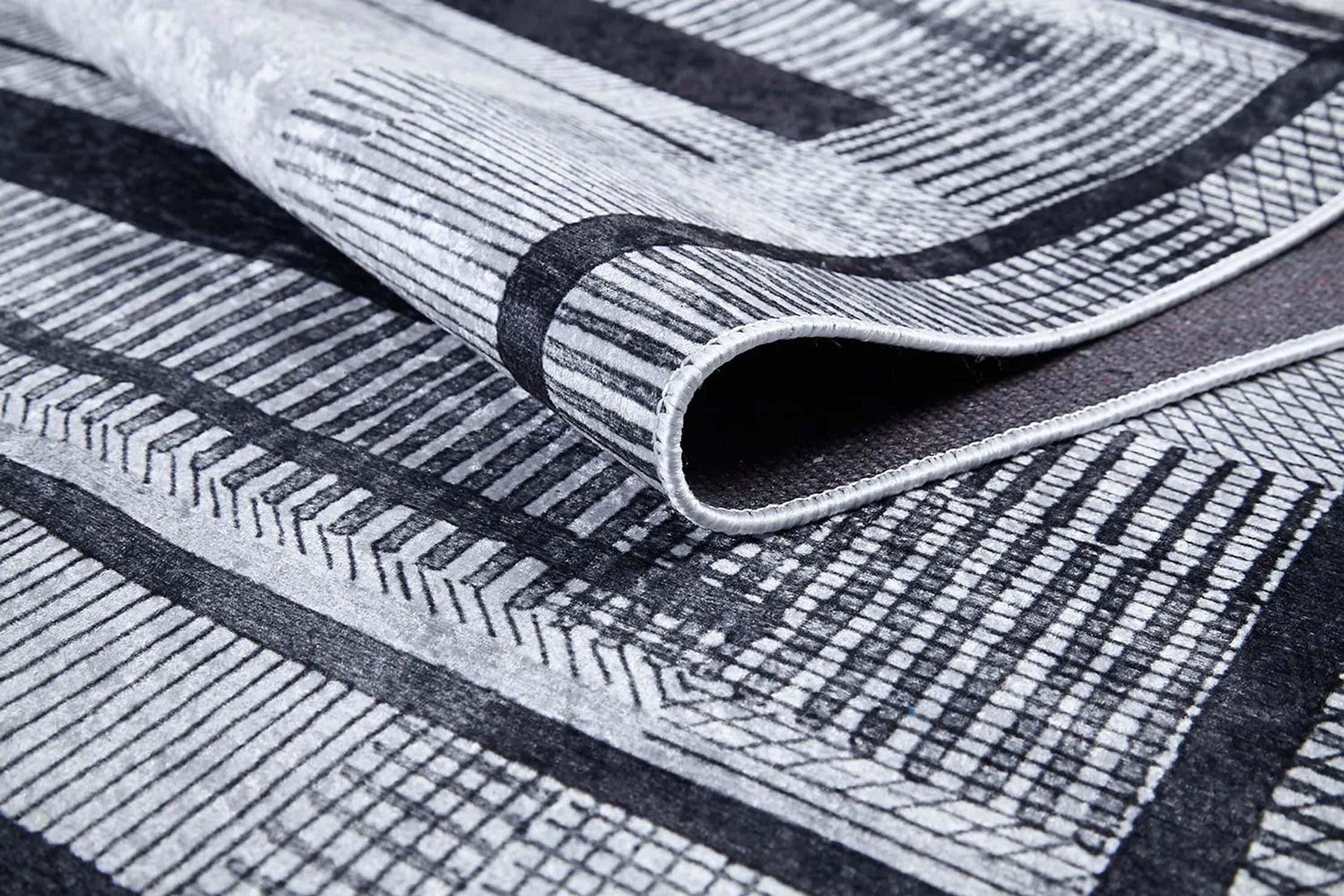 Bej Gri Çizgili Bordürlü Halı