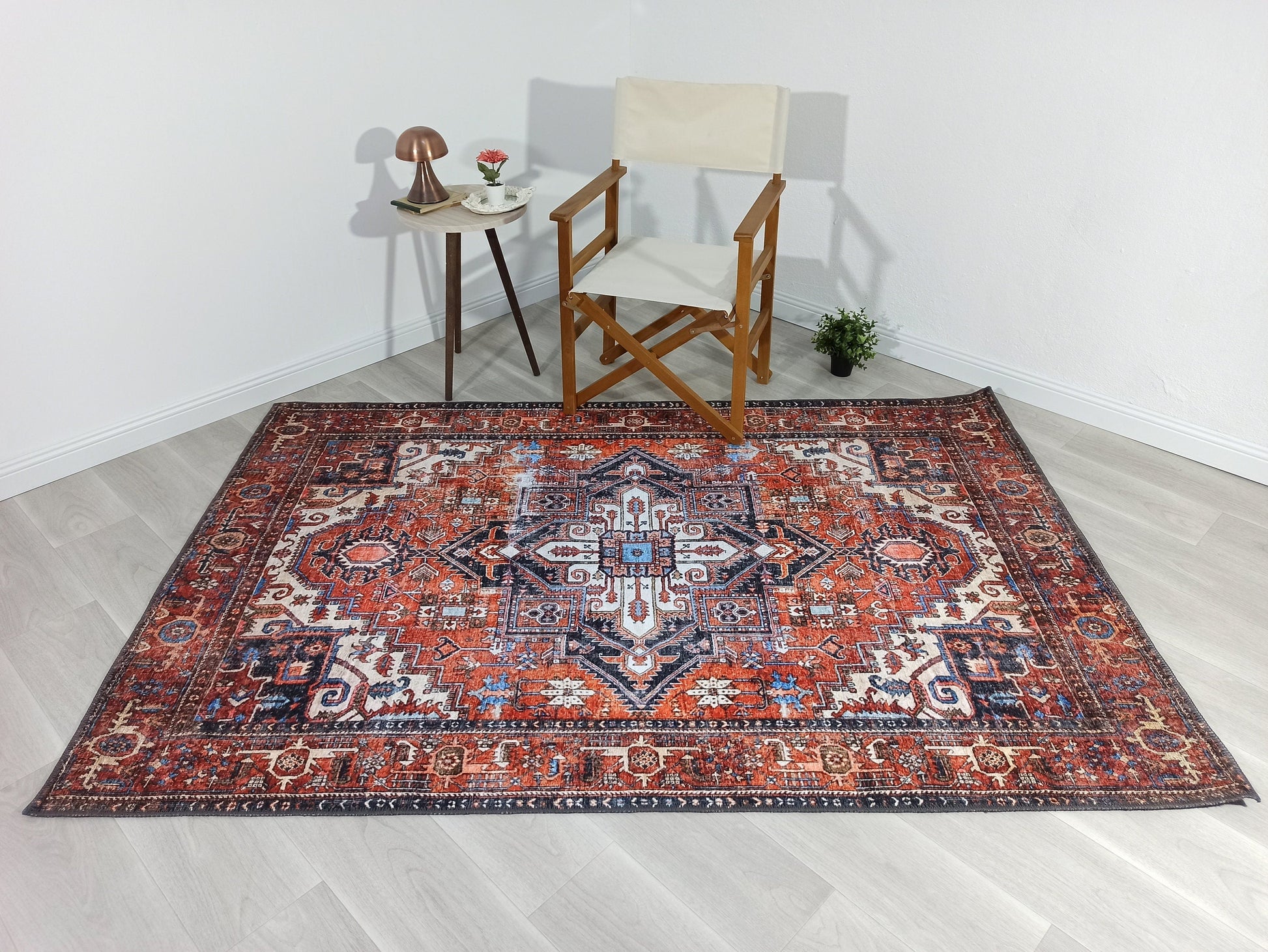 Kiremit ve Turuncu Tonlu İran Tarzı Vintage Halı - Pera Halı