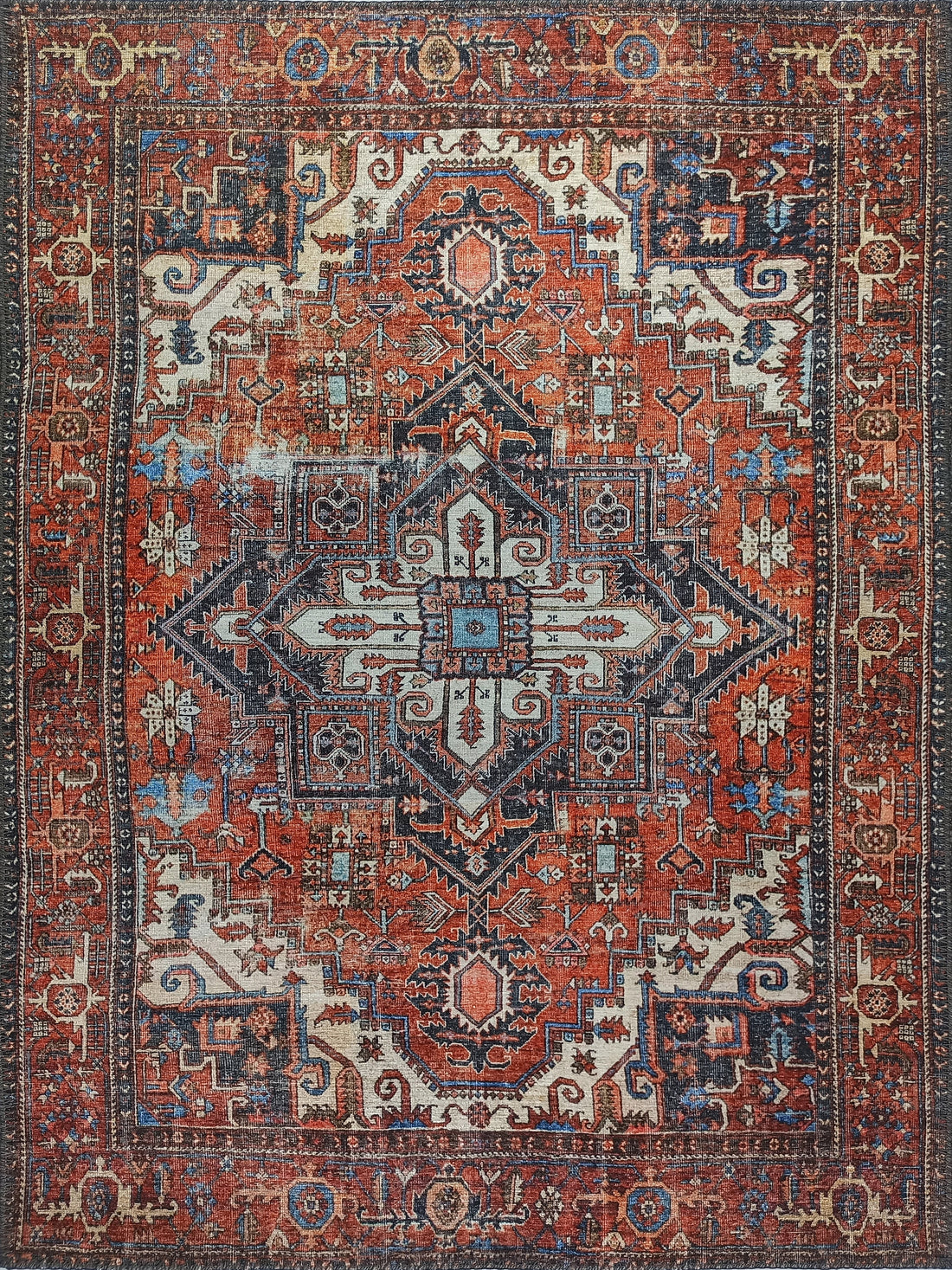 Kiremit ve Turuncu Tonlu İran Tarzı Vintage Halı - Pera Halı