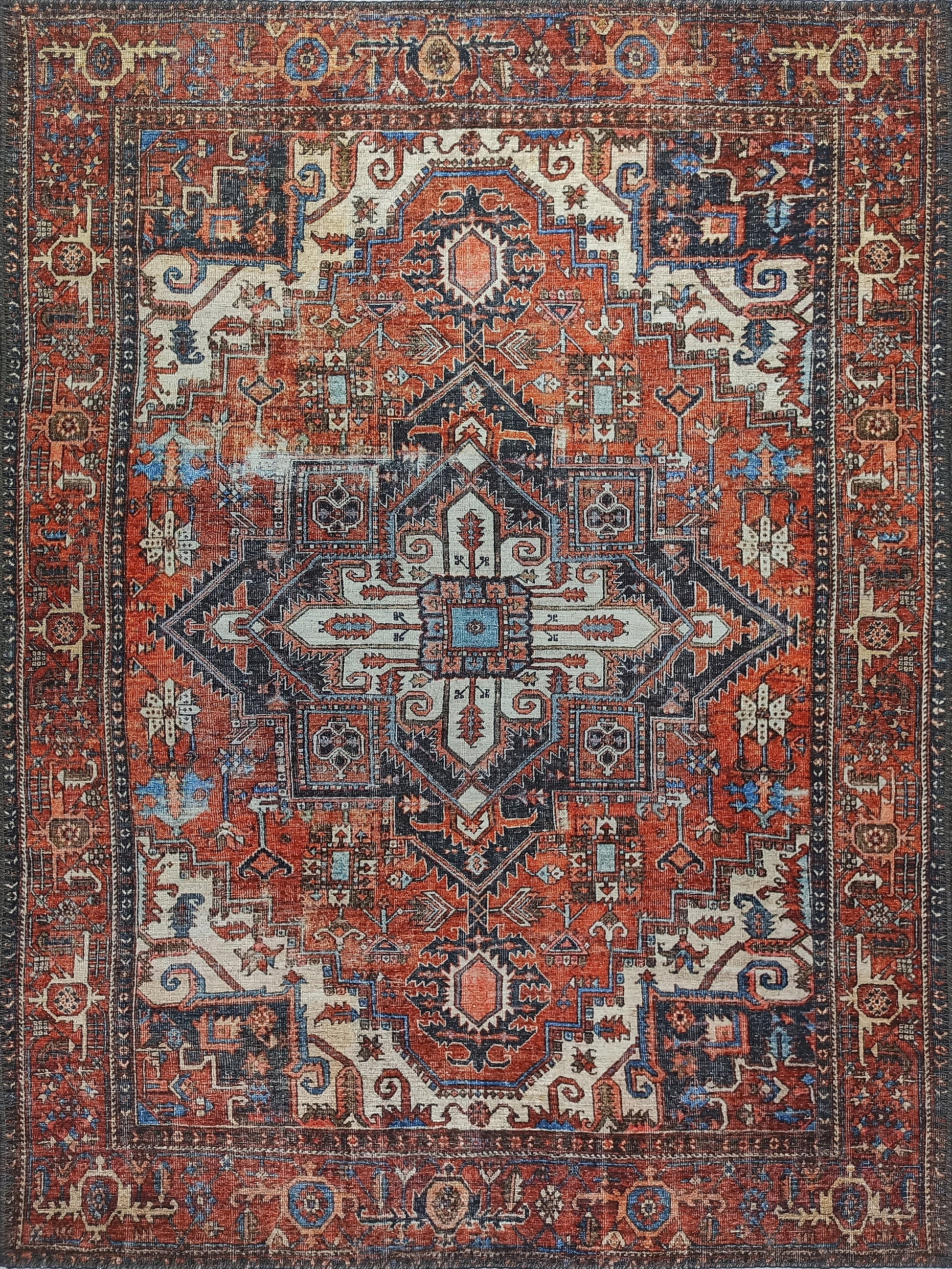 Kiremit ve Turuncu Tonlu İran Tarzı Vintage Halı - Pera Halı