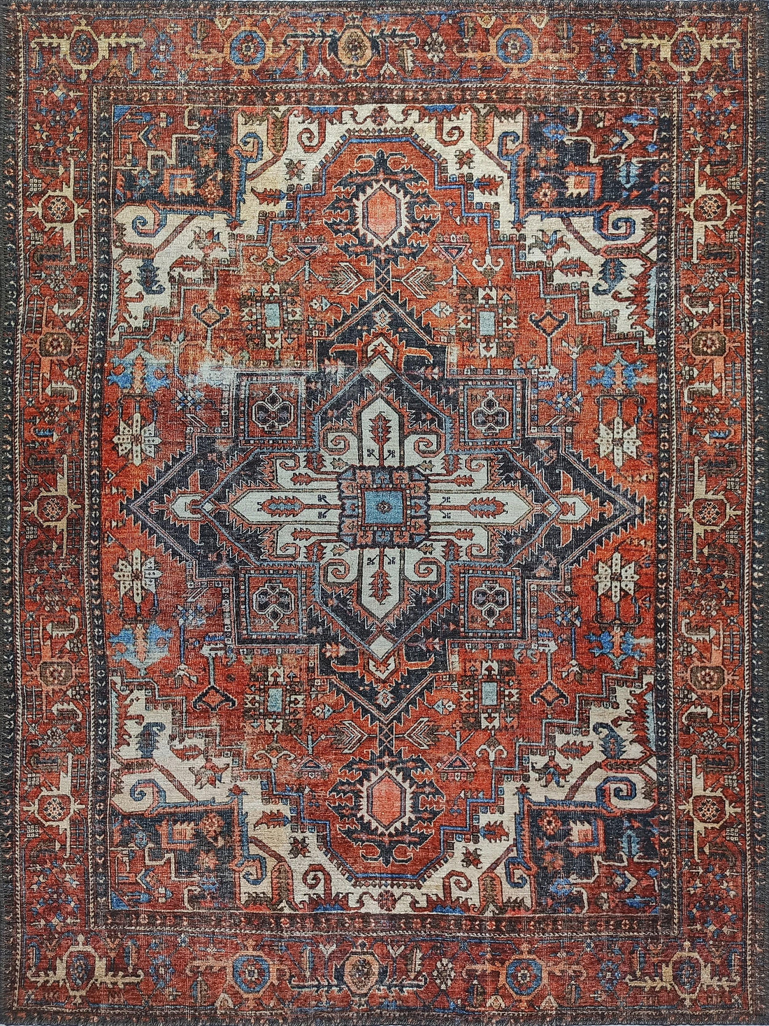 Kiremit ve Turuncu Tonlu İran Tarzı Vintage Halı