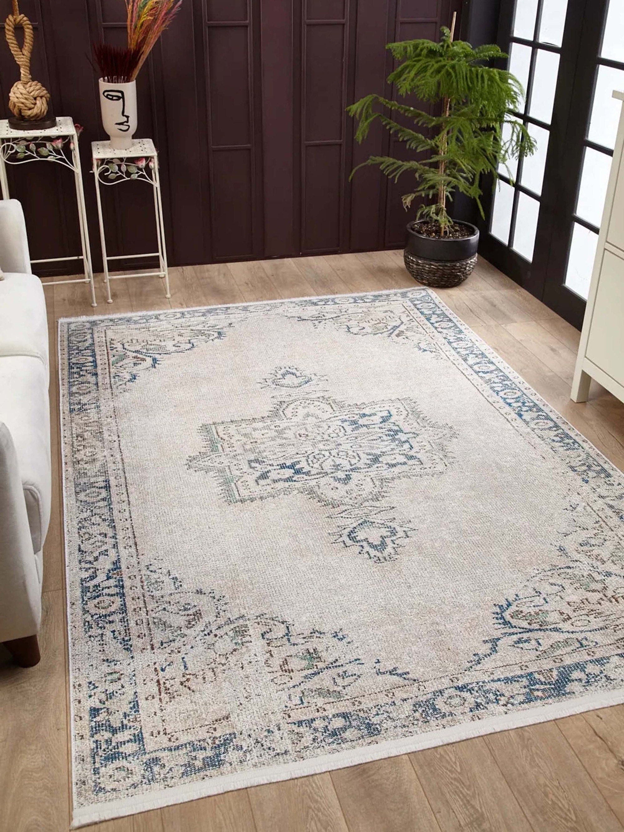 Doğal Eskitme Gri Geometrik Halı - Pera Halı