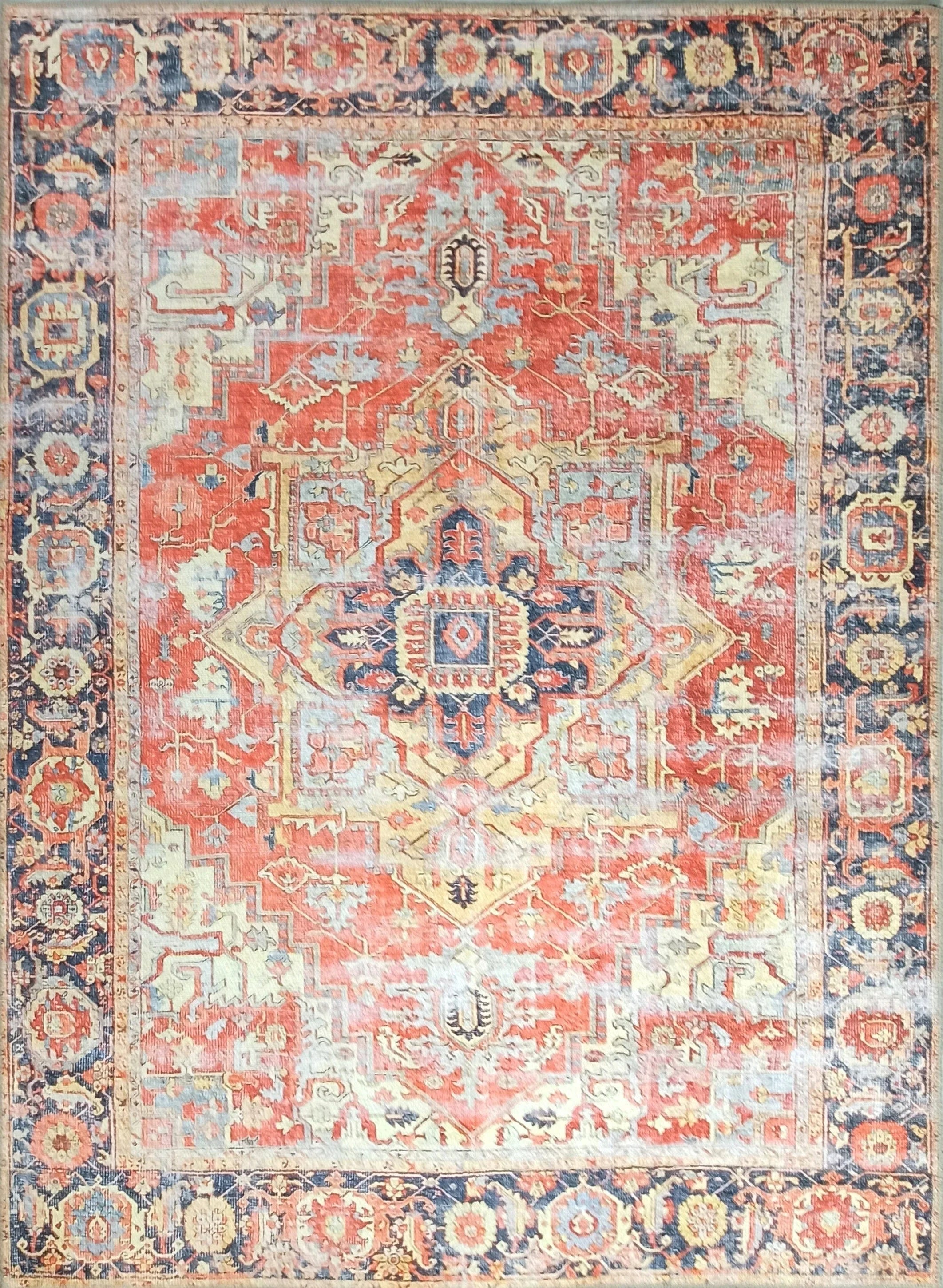 Kırmızı ve Mavi Madalyon Desenli Vintage Halı