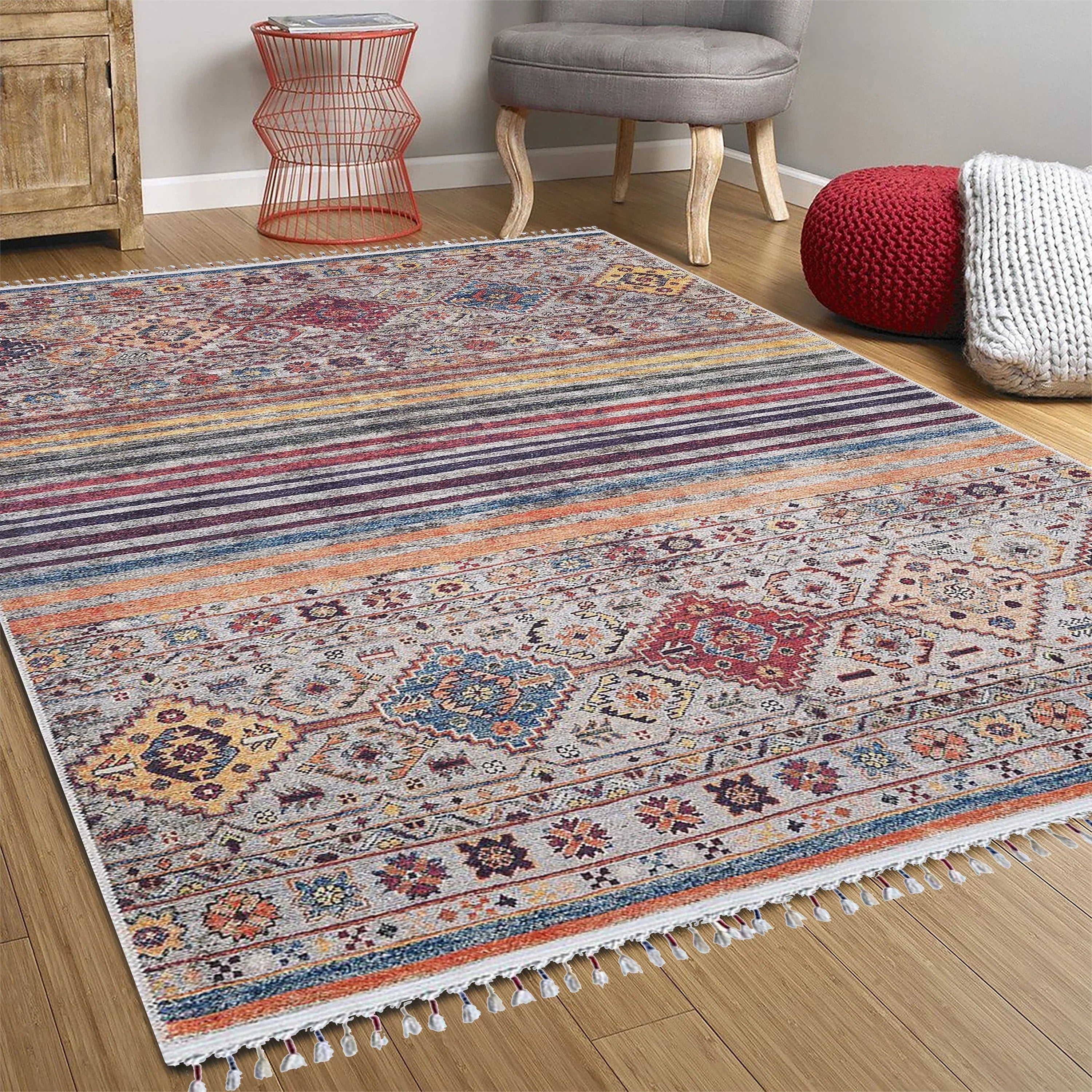 Renkli Geometrik Desenli Kilim Halı