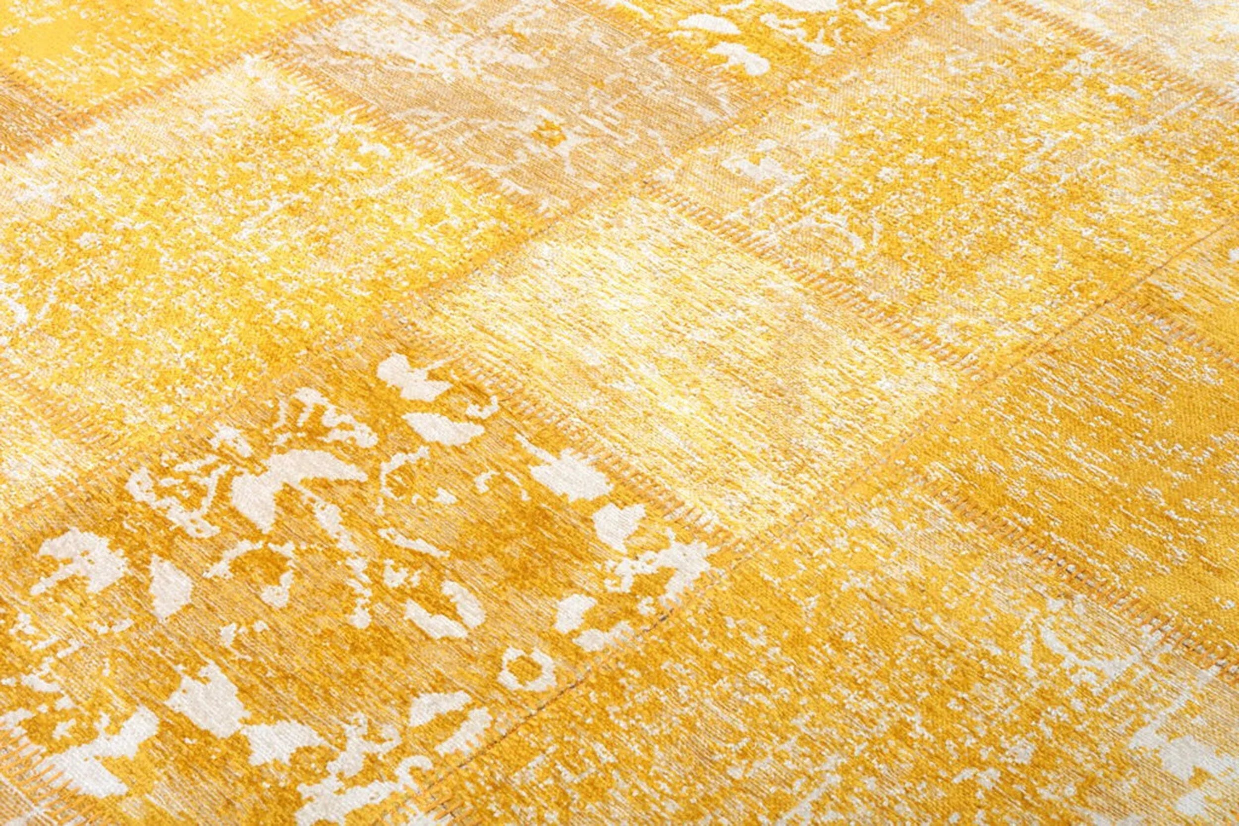 Sarı Eskitme Patchwork Vintage Halı