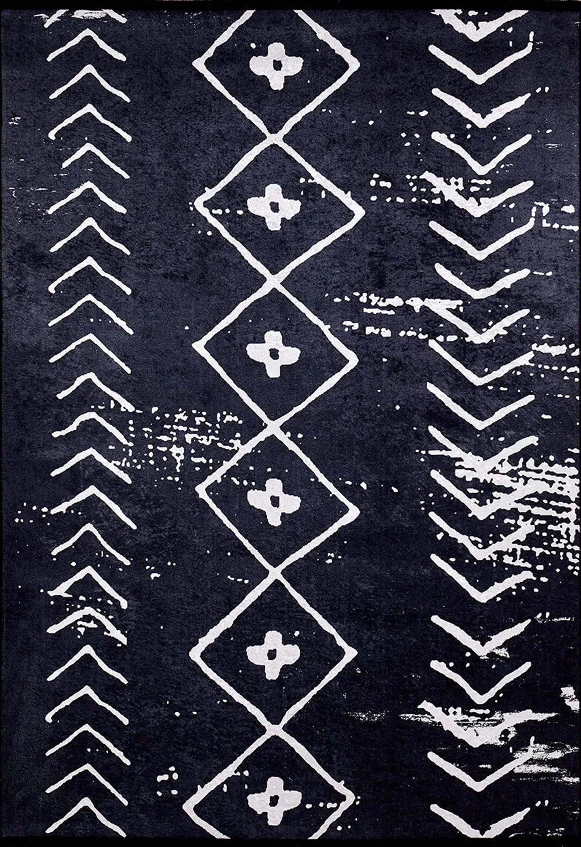 Fas Tarzı Beyaz Siyah Bohem Halı