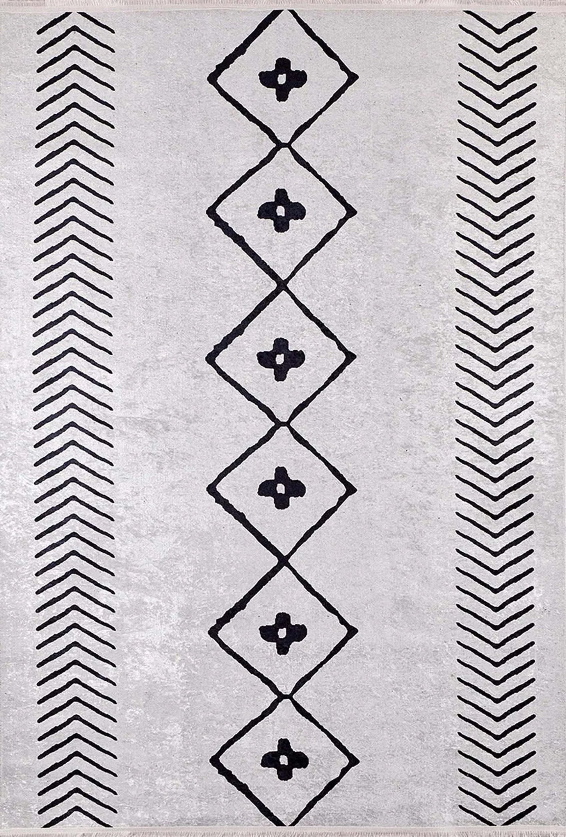 Fas Tarzı Beyaz Siyah Bohem Halı