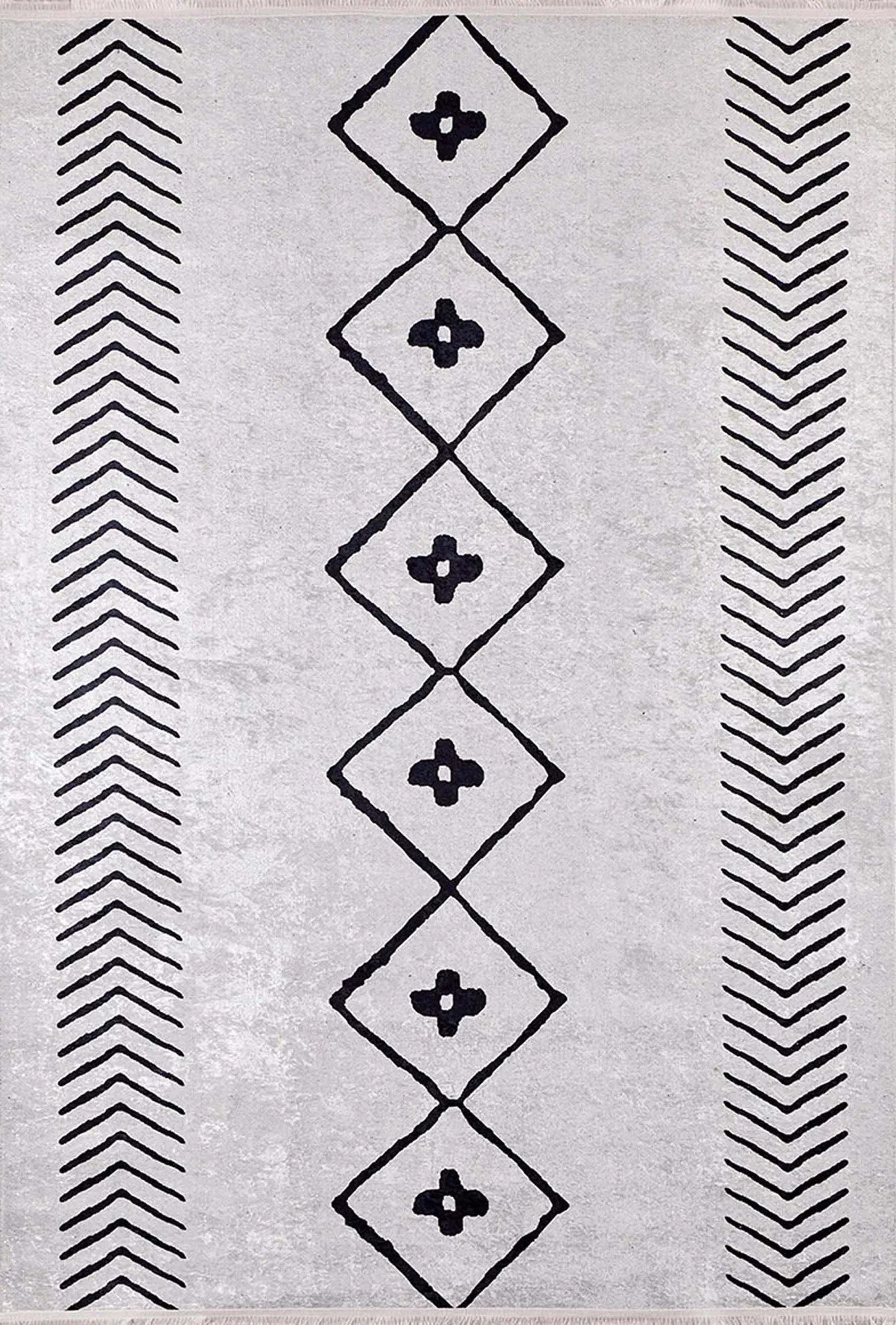 Fas Tarzı Beyaz Siyah Bohem Halı