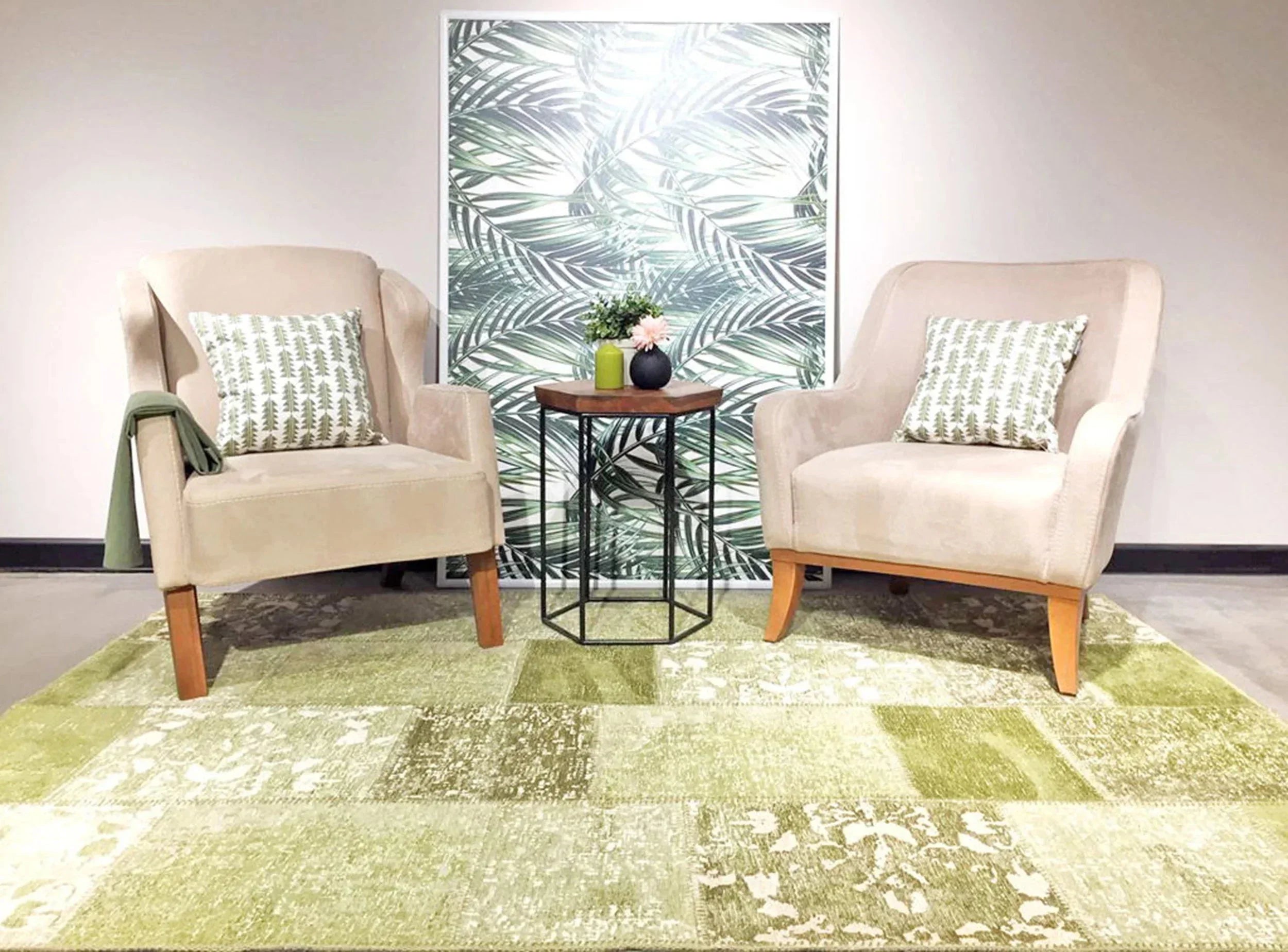 Eskitme Patchwork Açık Yeşil Halı