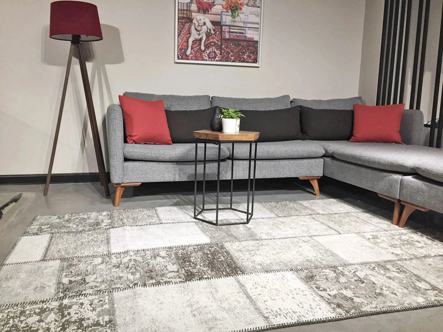 Eskitme Patchwork Açık Gri Halı - Pera Halı