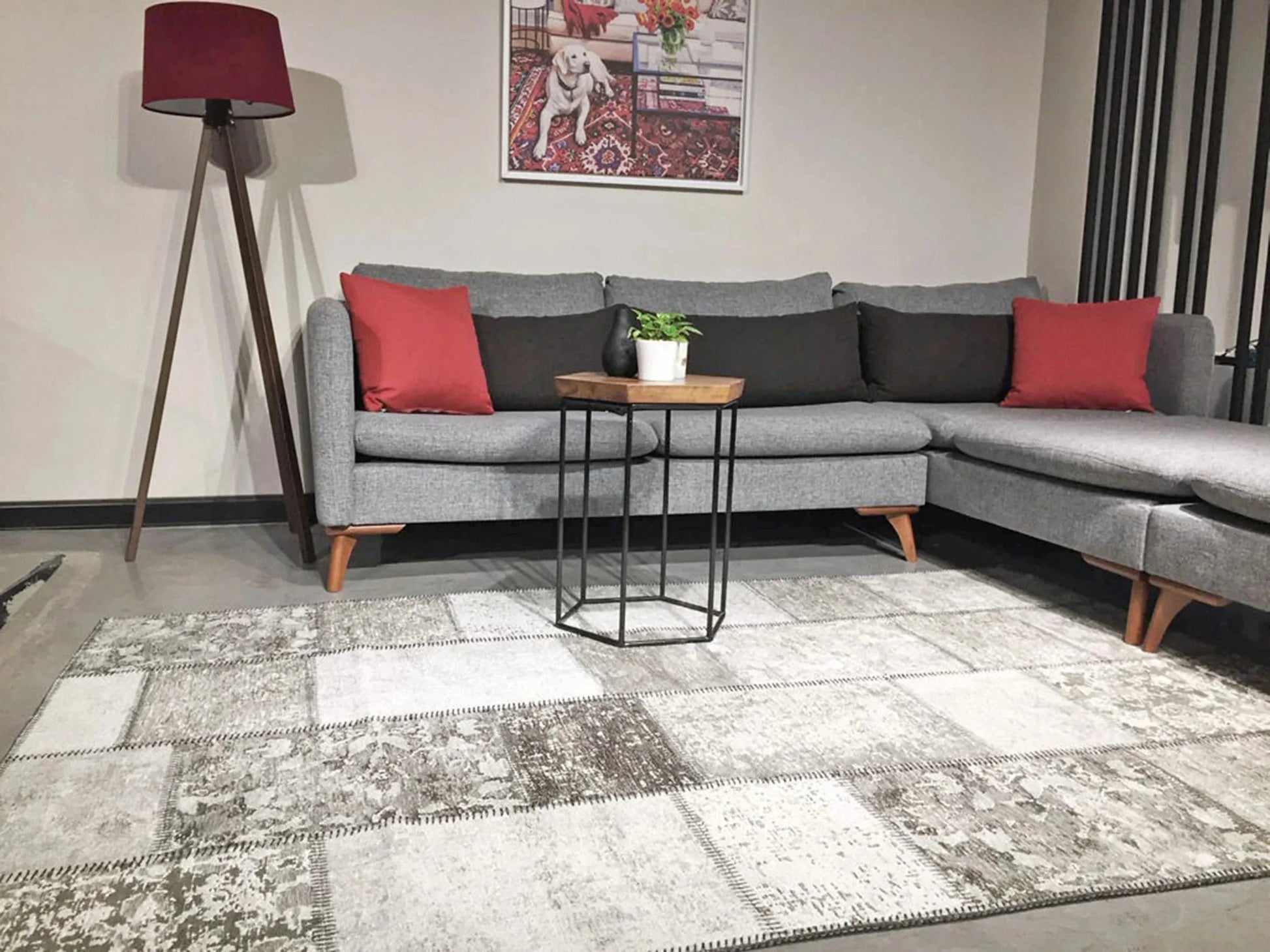 Eskitme Patchwork Açık Gri Halı