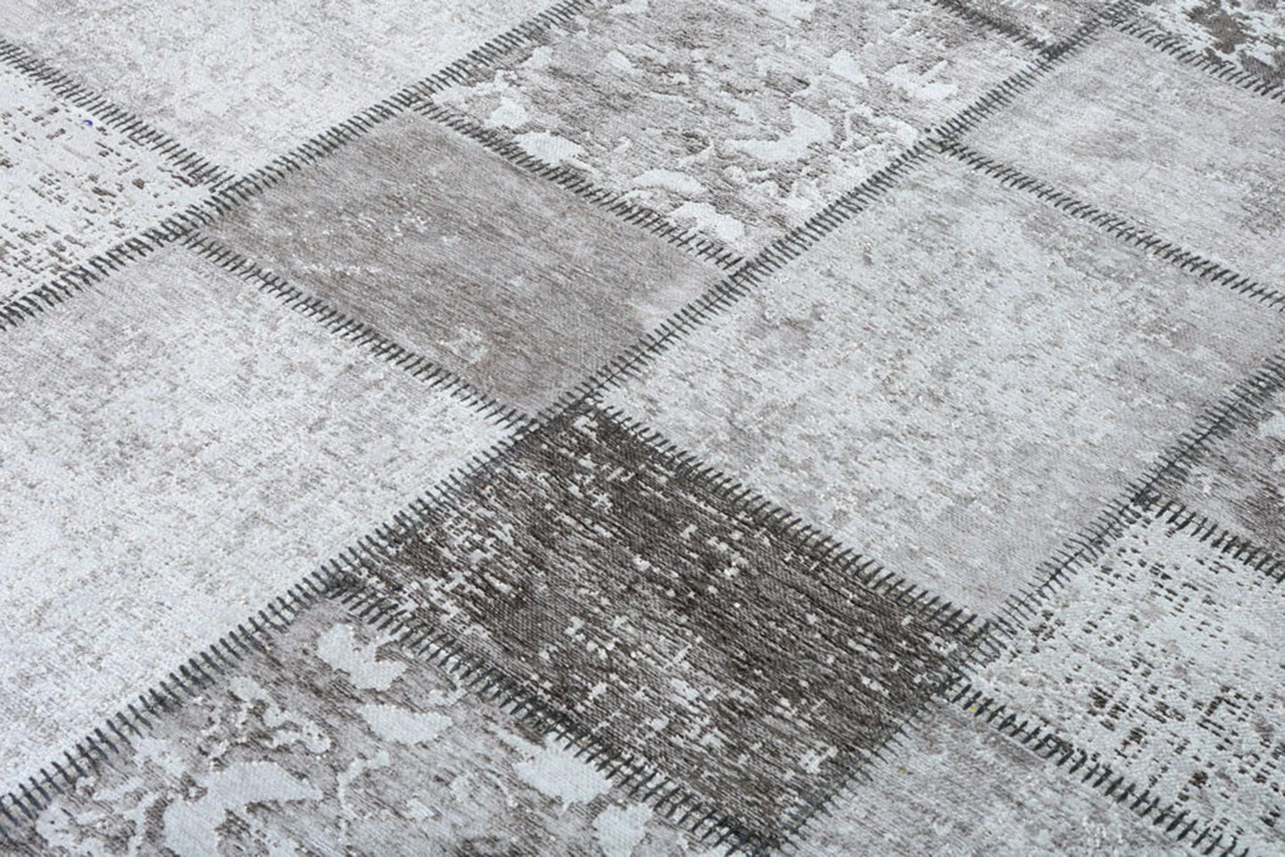 Eskitme Patchwork Açık Gri Halı - Pera Halı
