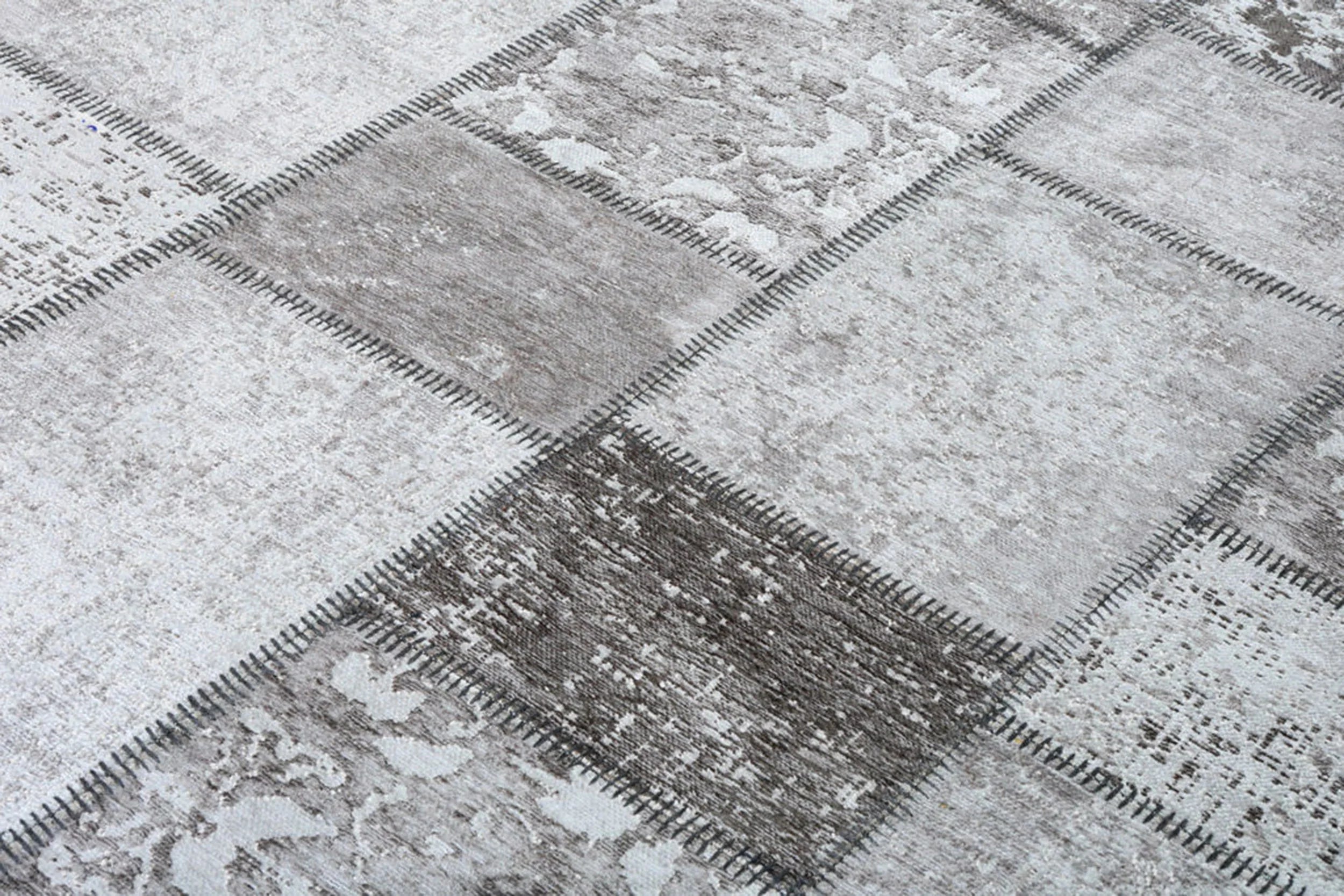 Eskitme Patchwork Açık Gri Halı - Pera Halı