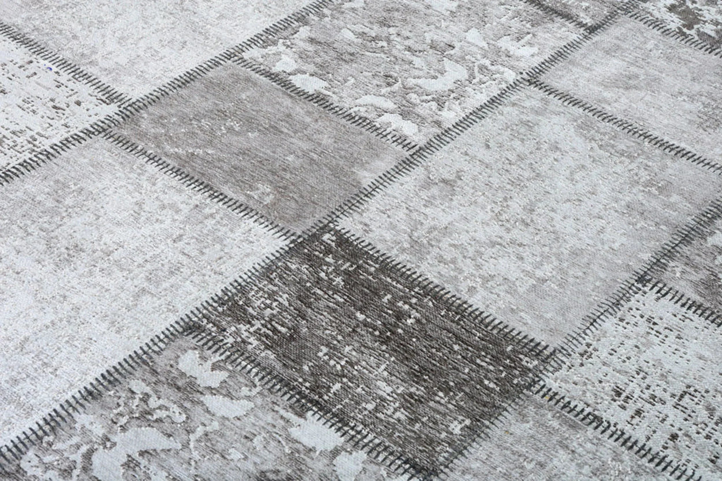 Eskitme Patchwork Açık Gri Halı