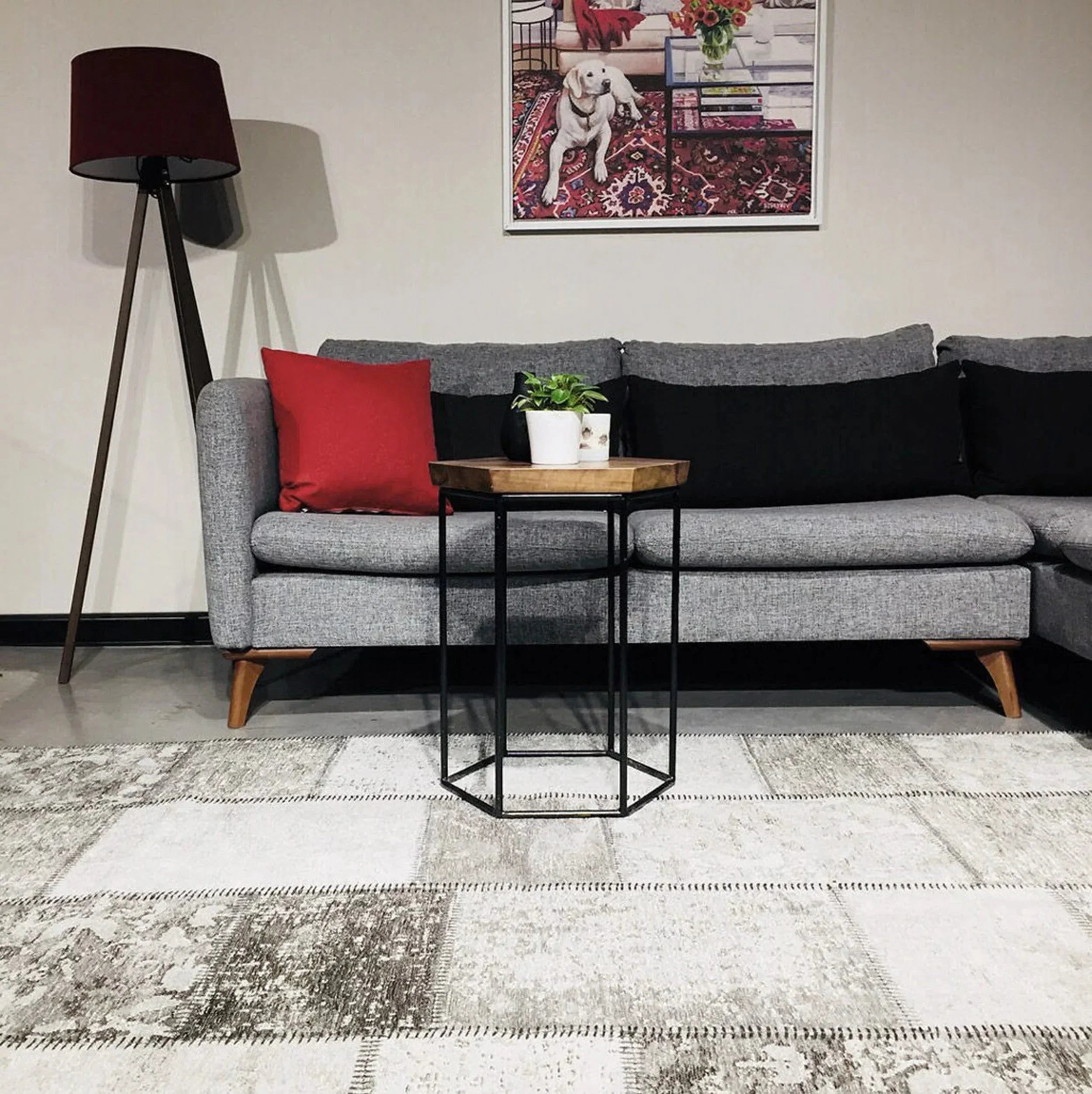 Eskitme Patchwork Açık Gri Halı