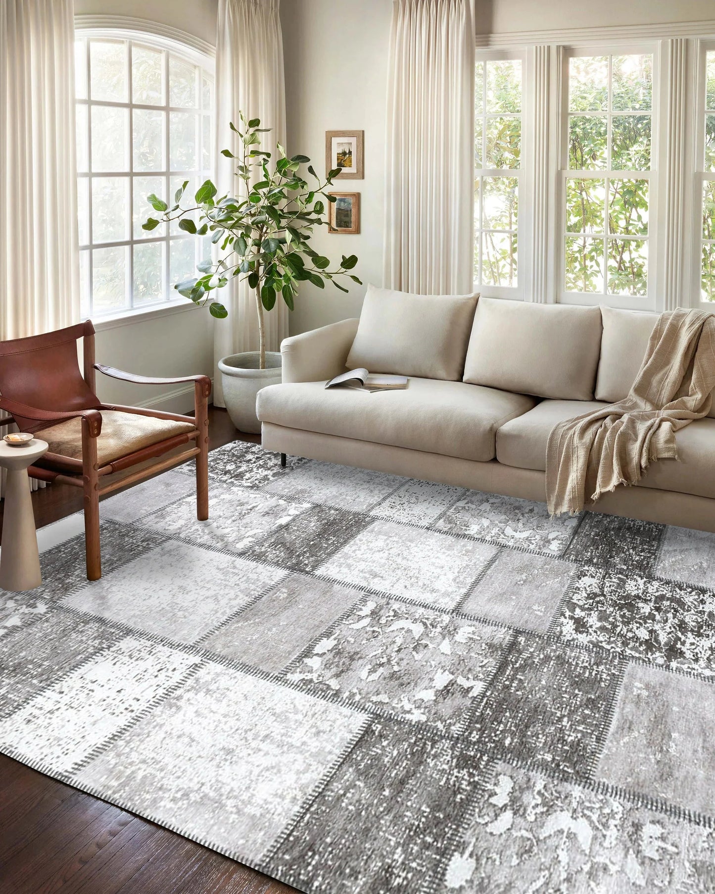 Eskitme Patchwork Açık Gri Halı - Pera Halı