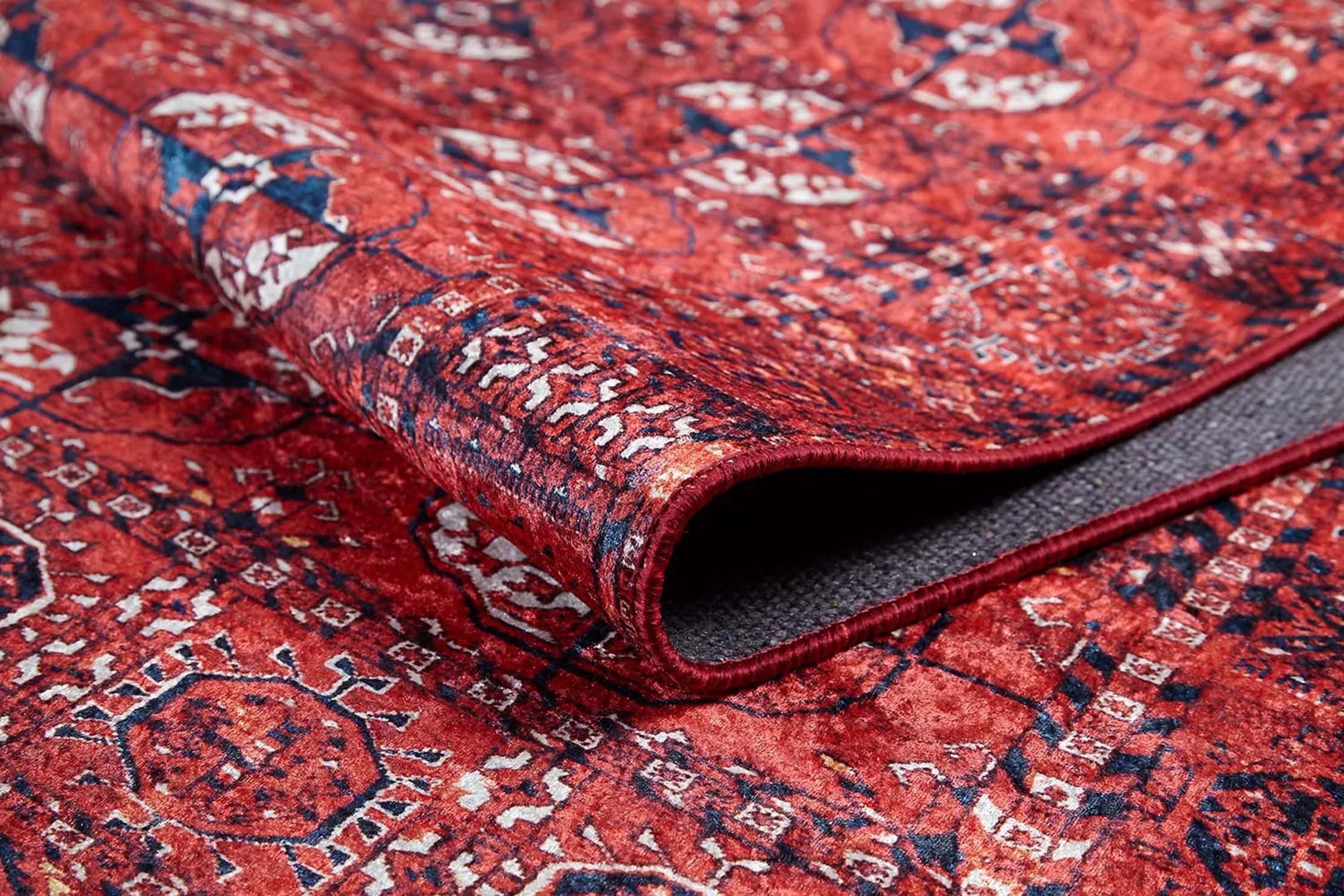 Kırmızı Vintage Eskitme Desenli Halı - Pera Halı
