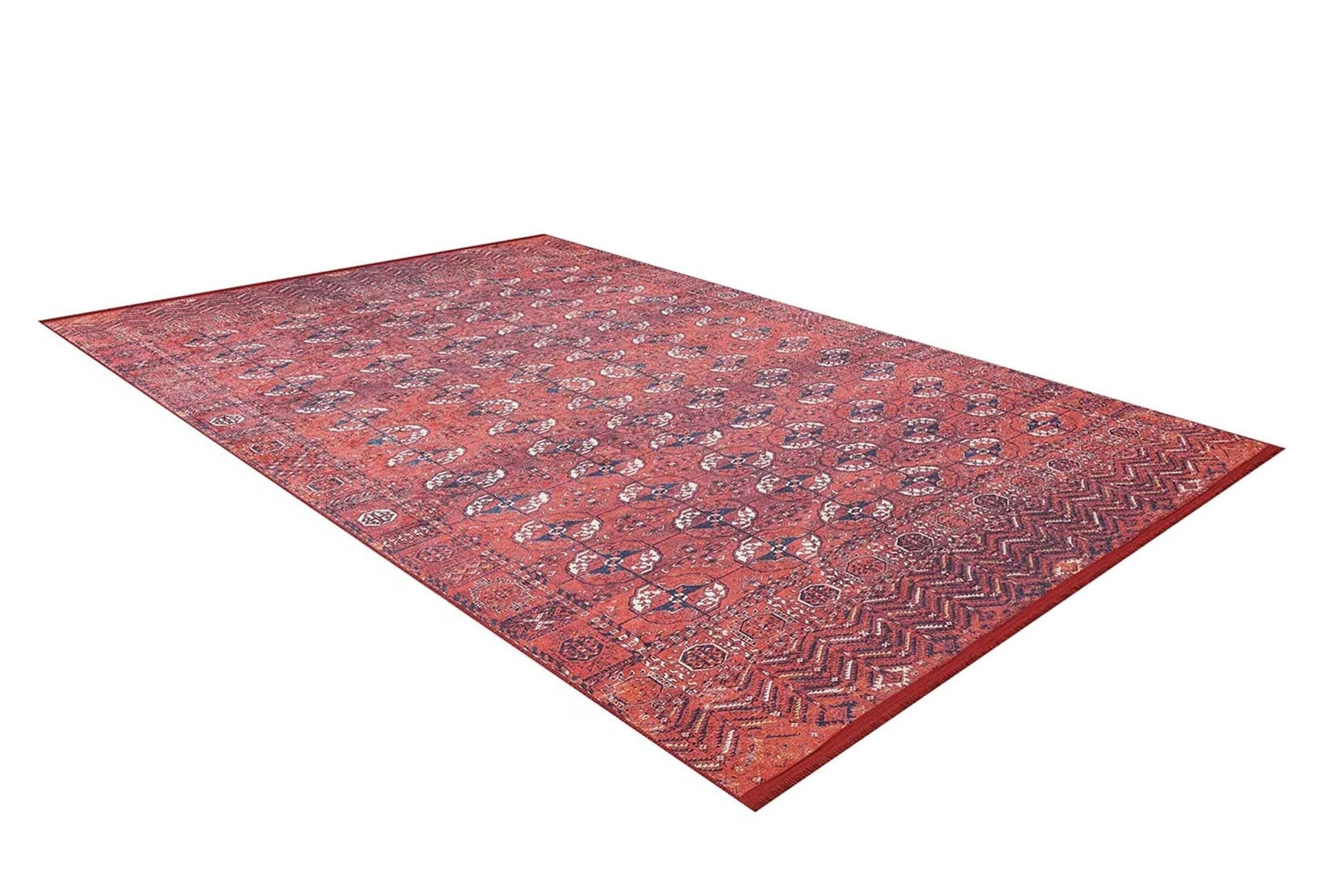 Kırmızı Vintage Eskitme Desenli Halı - Pera Halı
