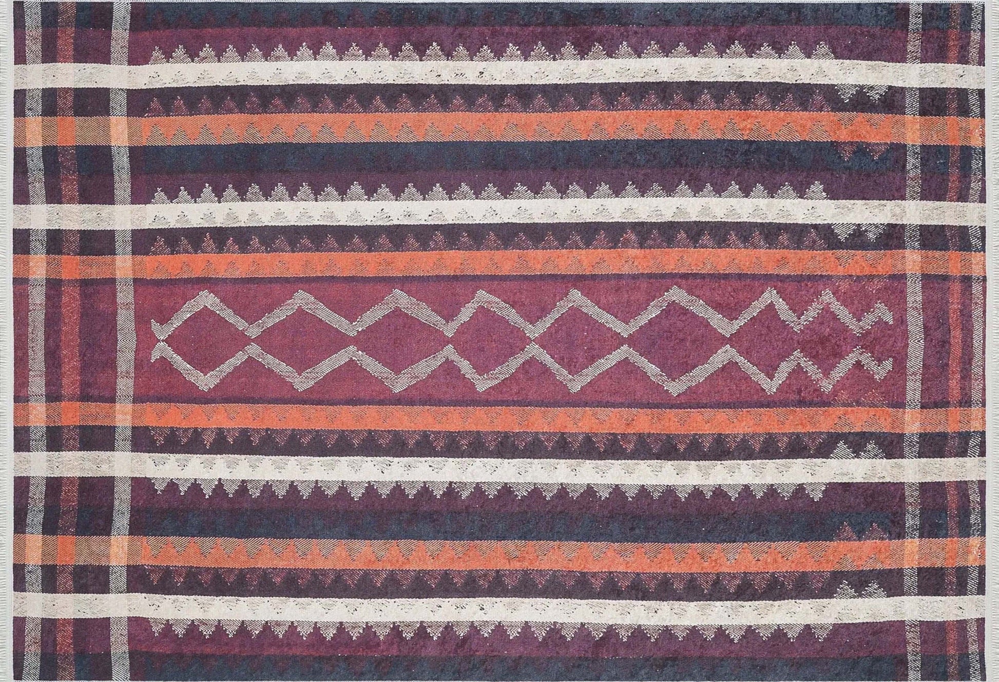 Turuncu Siyah Bej Geometrik Desenli Kilim Halı - Pera Halı