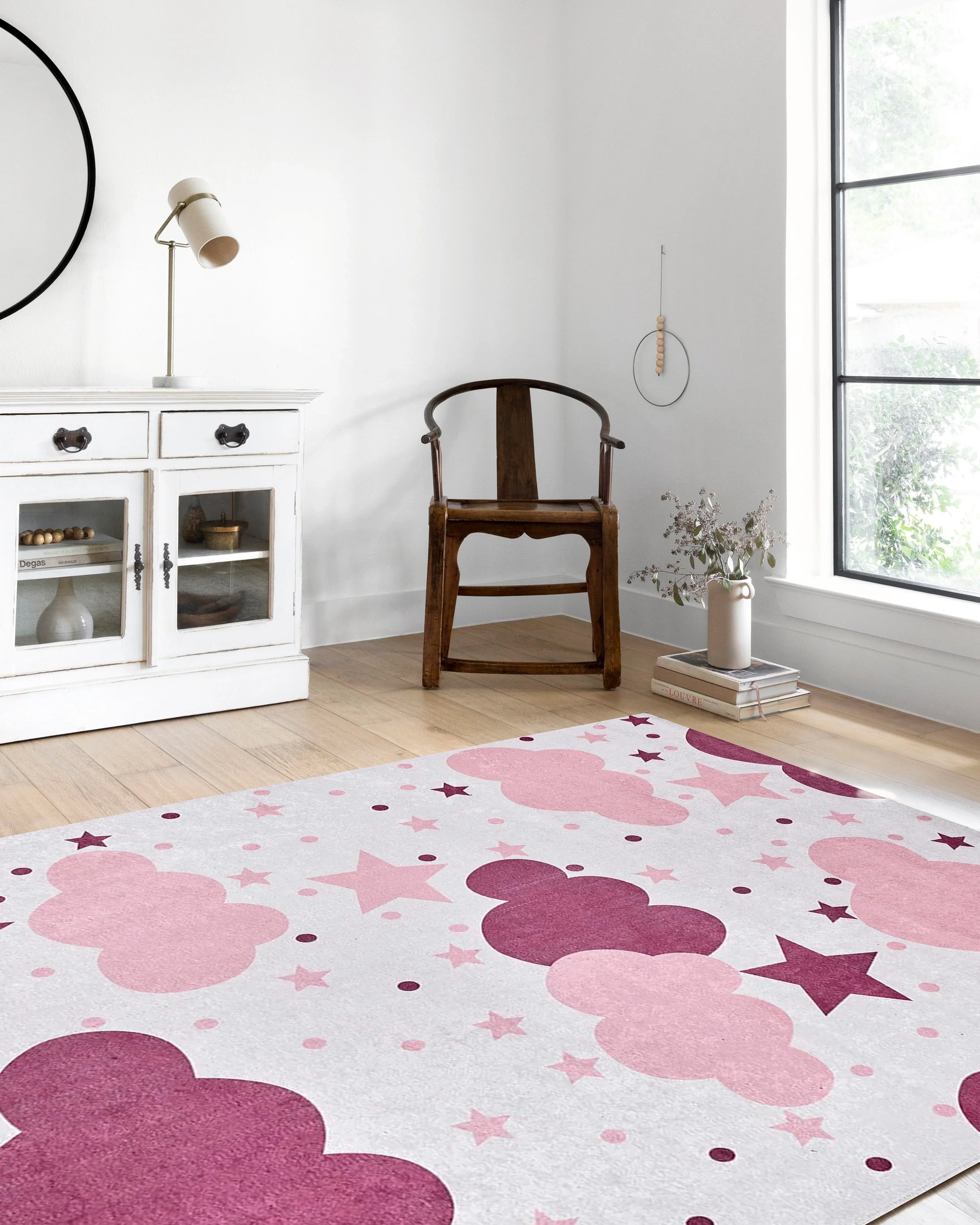 Bulut Yıldız Pembe Krem Çocuk Halısı