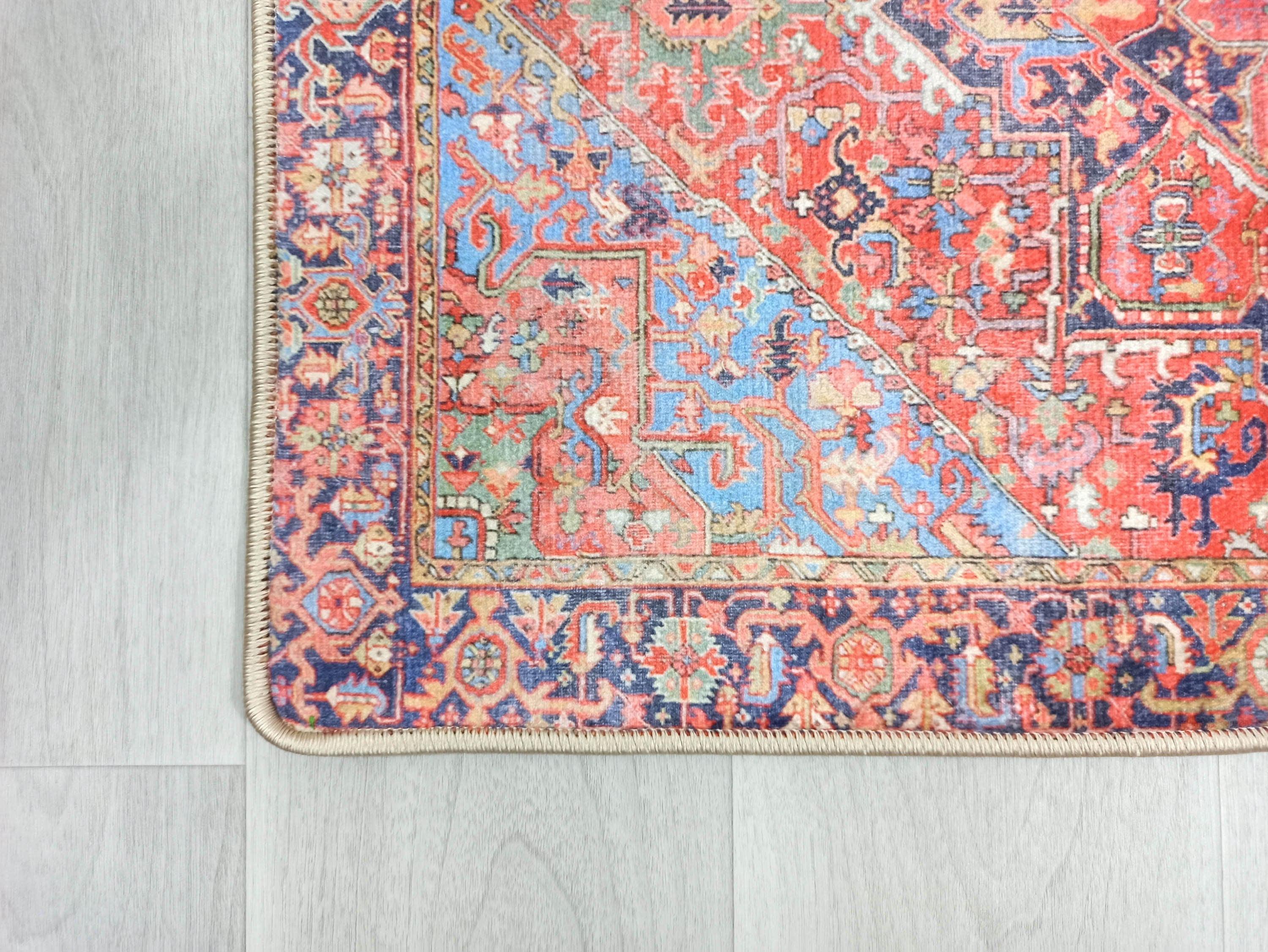 Kırmızı ve Lacivert Mavi Renkli Vintage Halısı - Pera Halı