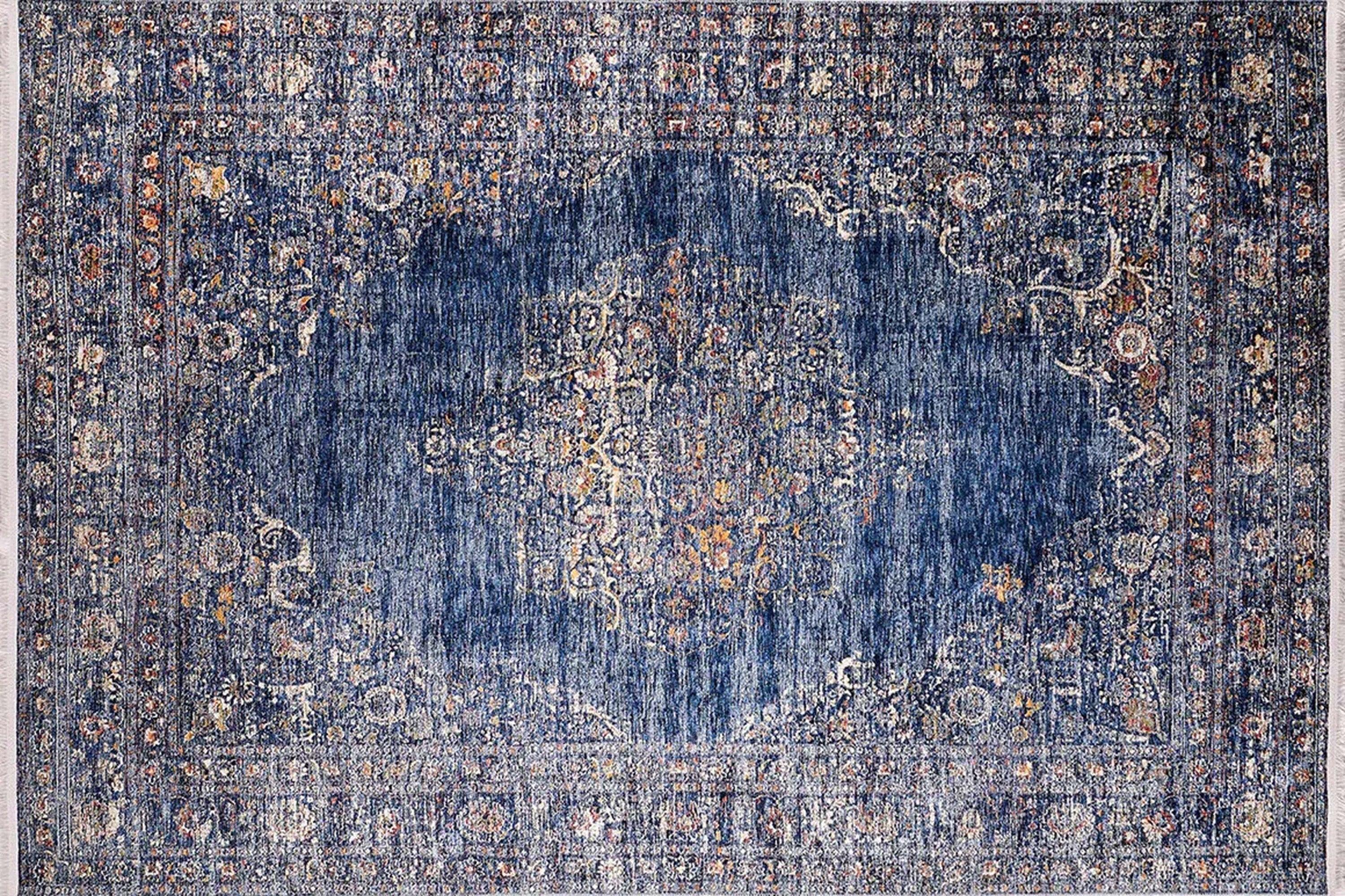 Mavi Madalyon Desenli Halı