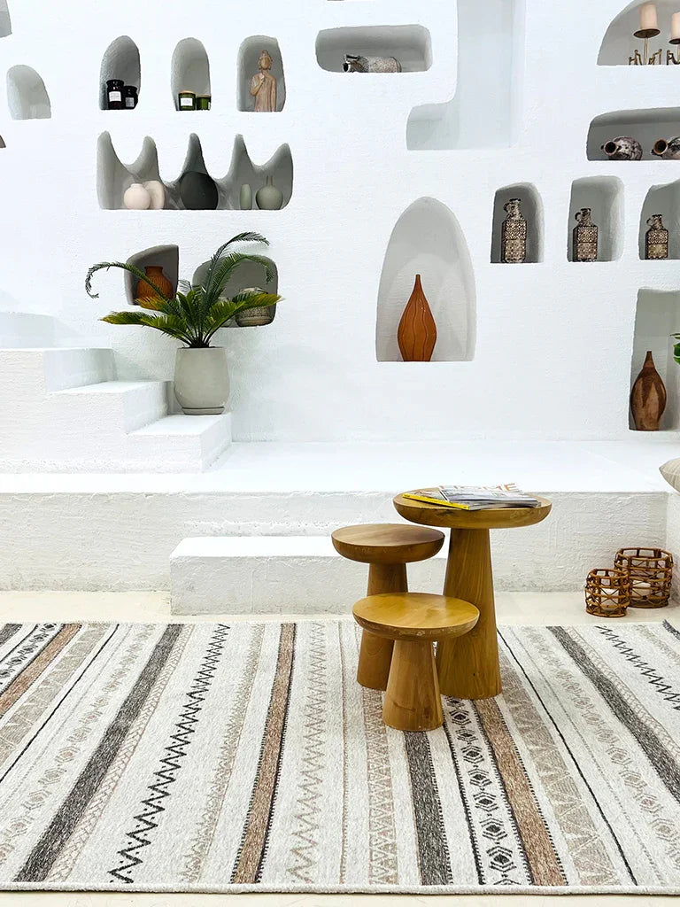 Gri Siyah ve Beyaz Bej Modern İskandinav Yıkanabilir Halı