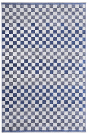 Mavi Beyaz Modern Geometrik Dama Desenli Yıkanabilir Halı