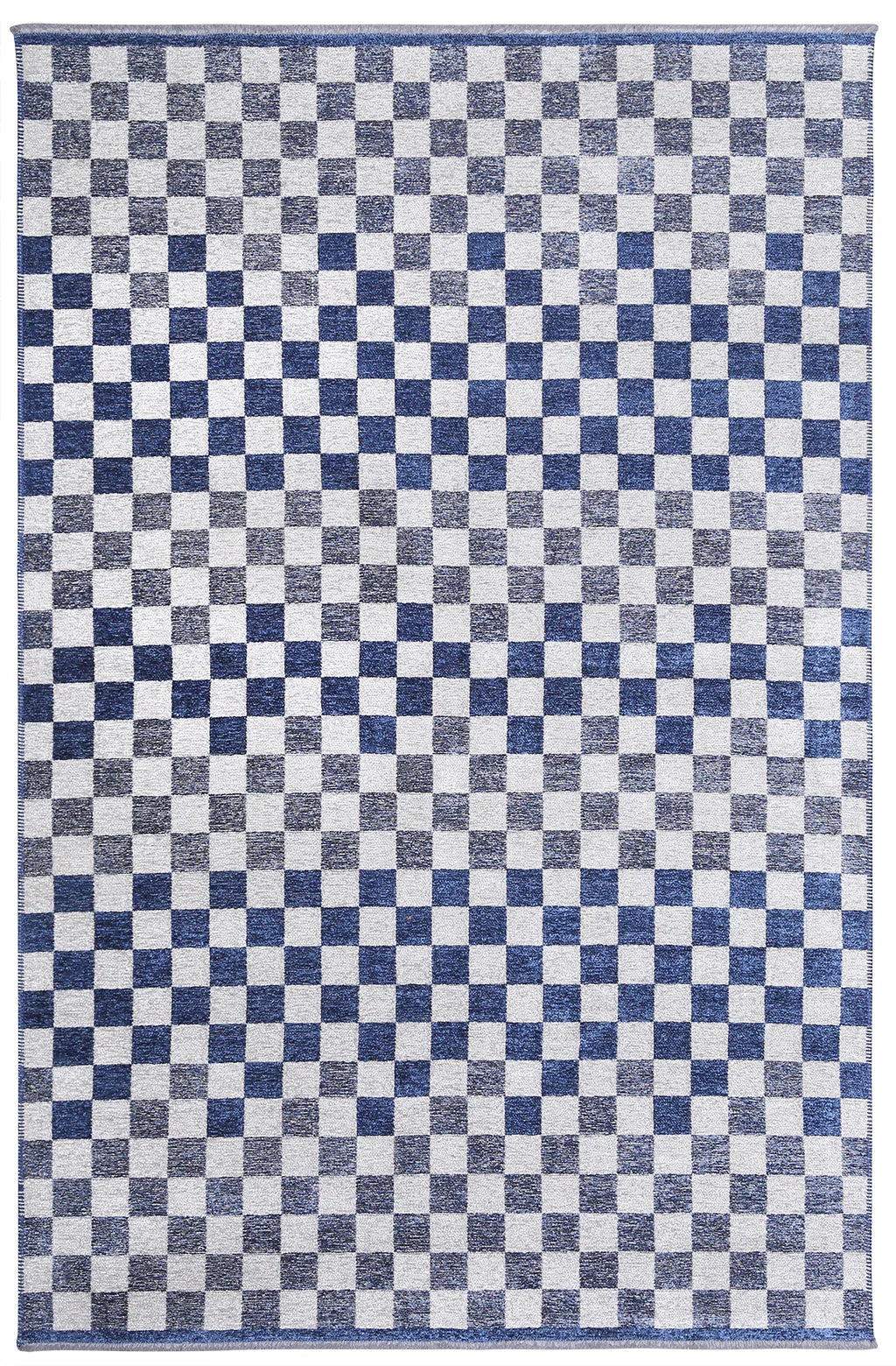 Mavi Beyaz Modern Geometrik Dama Desenli Yıkanabilir Halı