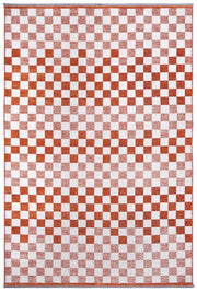 Turuncu Beyaz Modern Geometrik Dama Desenli Yıkanabilir Halı