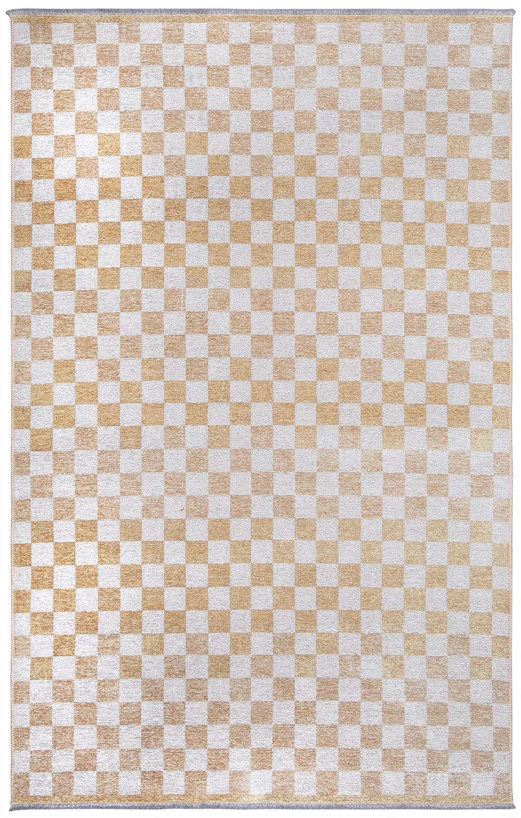 Altın Sarı Modern Geometrik Dama Desenli Yıkanabilir Halı