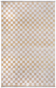 Altın Sarı Modern Geometrik Dama Desenli Yıkanabilir Halı