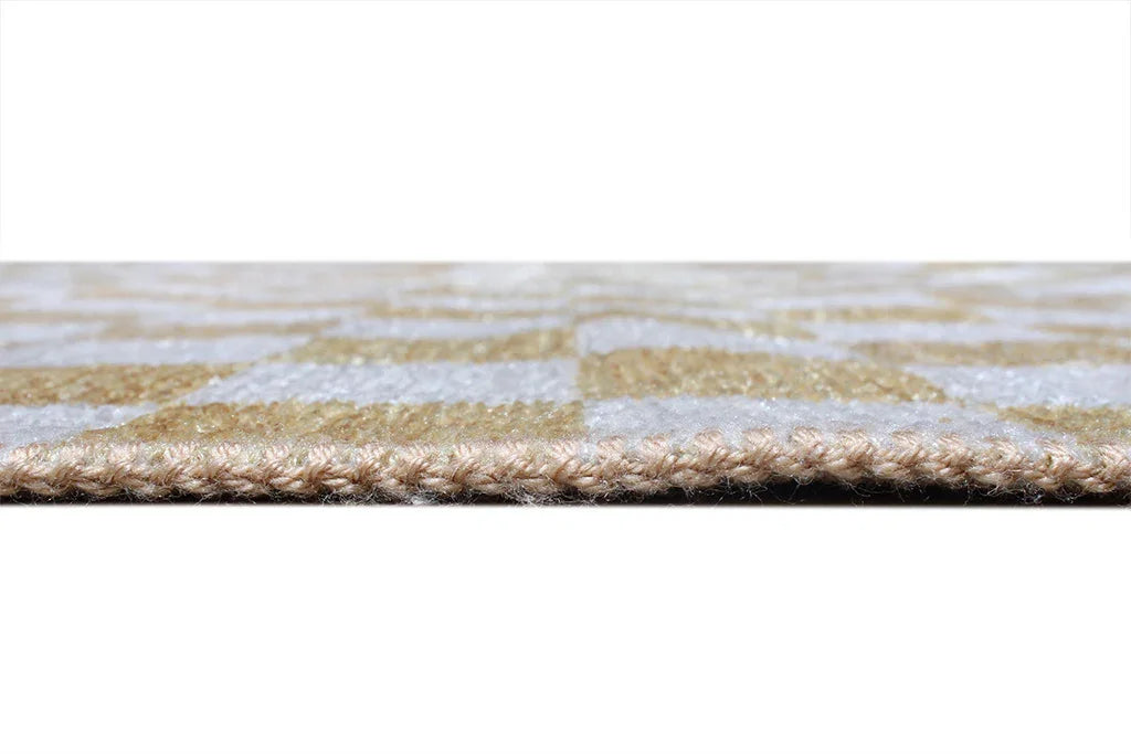 Altın Sarı Modern Geometrik Dama Desenli Yıkanabilir Halı