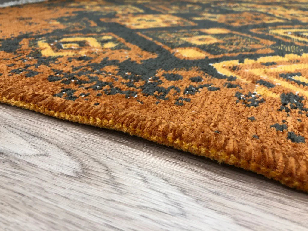 Turuncu Çift Taraflı Modern Vintage Yıkanabilir Antibakteriyel Halı