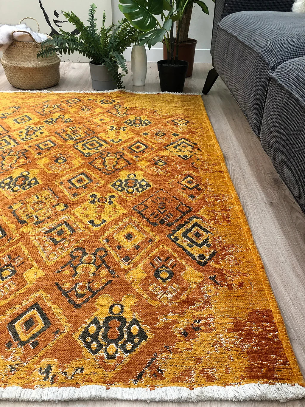 Turuncu Çift Taraflı Modern Vintage Yıkanabilir Antibakteriyel Halı